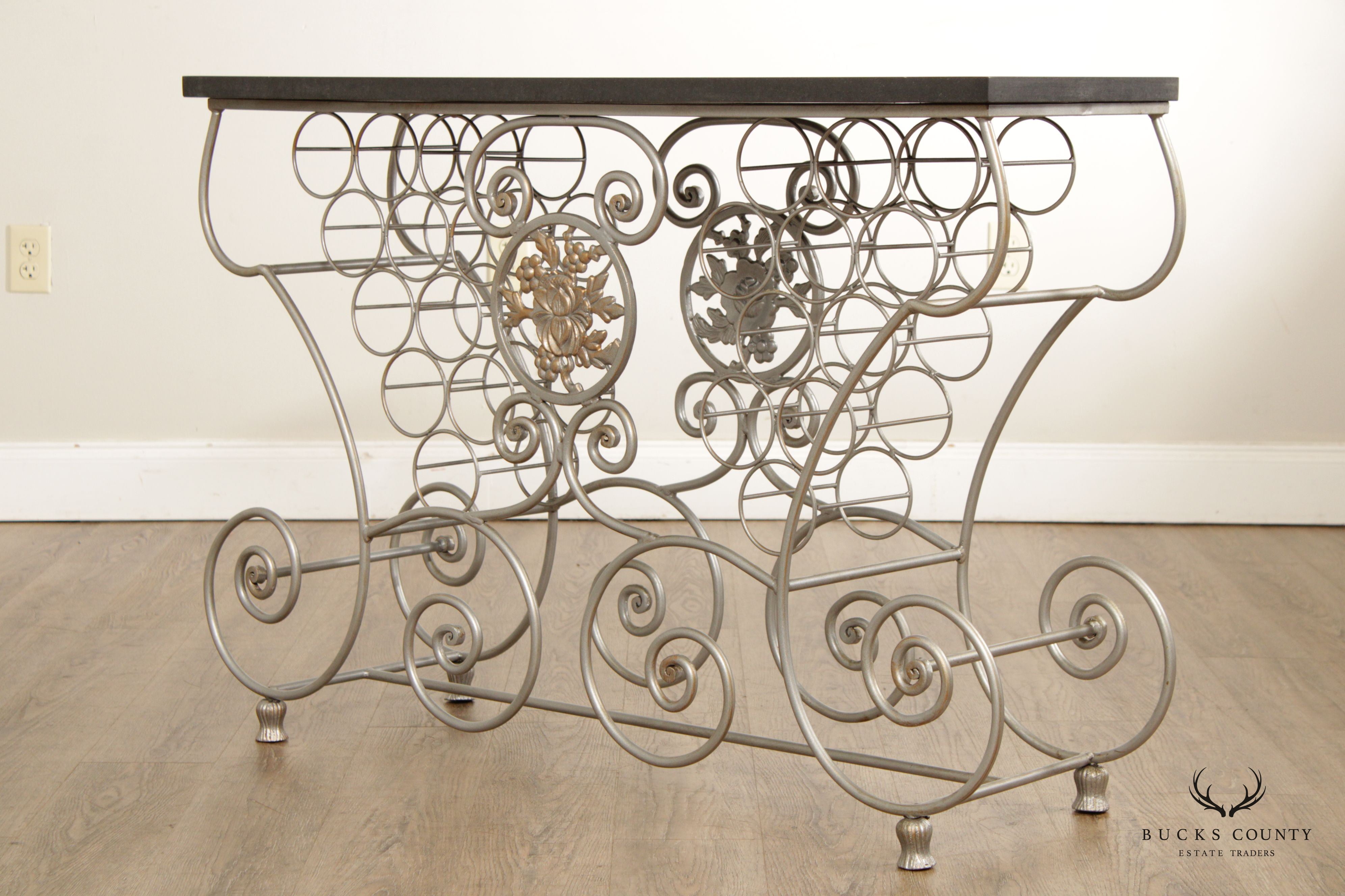 French Style Wrought Iron Slate Top Wine Rack