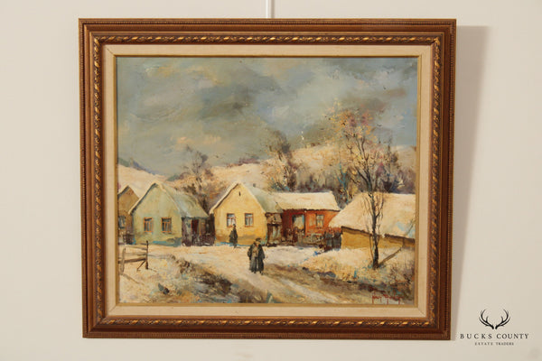 Anita Nagy Oil on Canvas Winter Village Scene