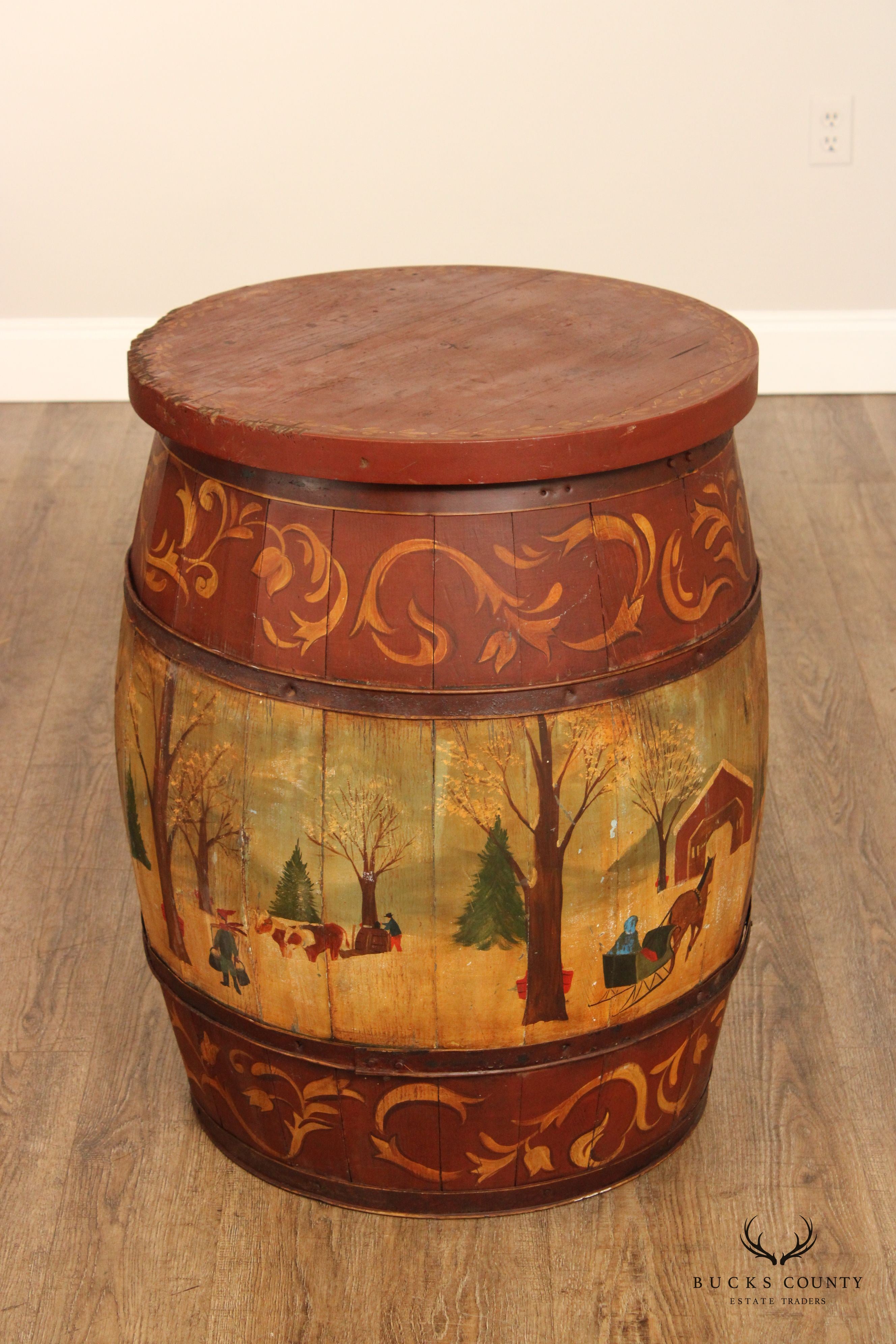 S. Nolan Folk Art Hand Painted Barrel