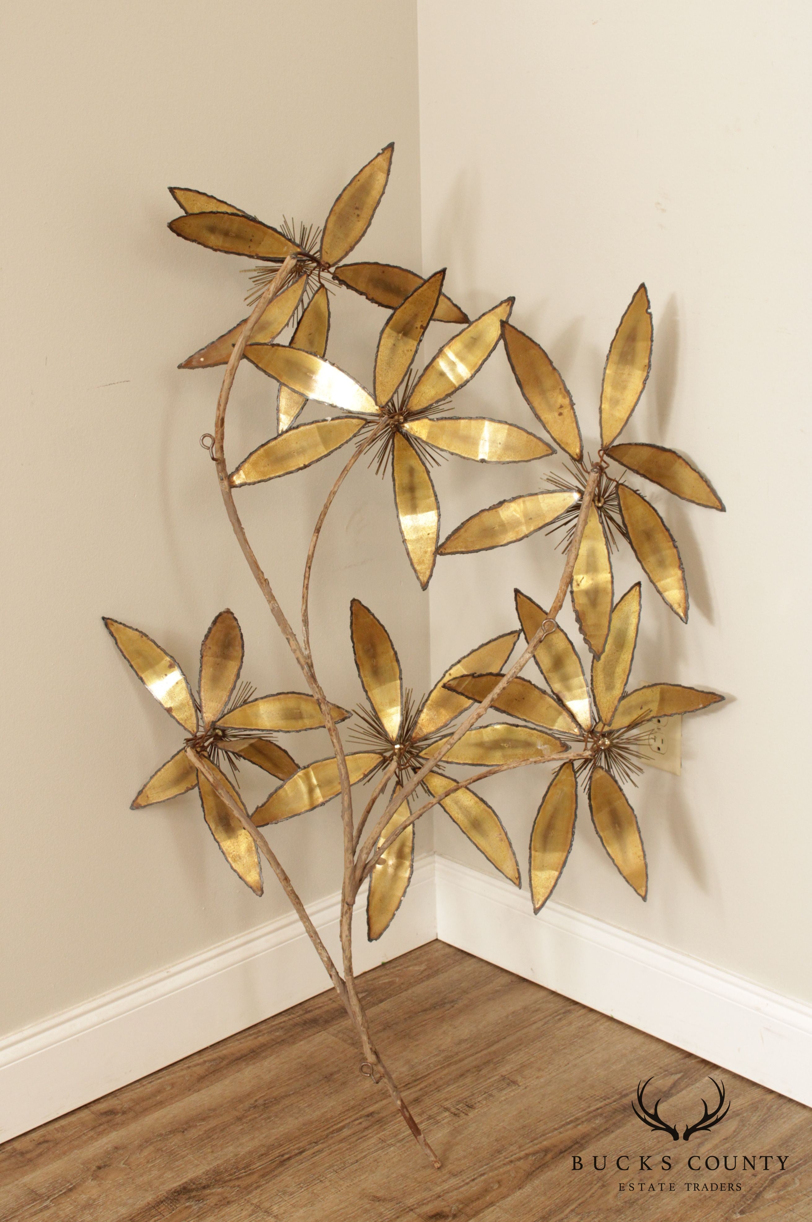 Curtis Jere Postmodern Vintage Metal Floral Wall Sculpture