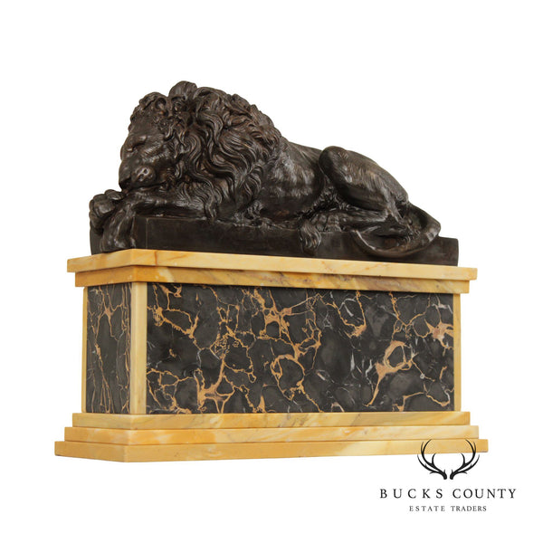 Baker Furniture Regency Style Cast Bronze Marble Lion Statue