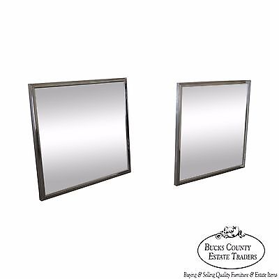 Mid Century Modern Pair of Square Chrome Frame Wall Mirrors by Vanguard Studios
