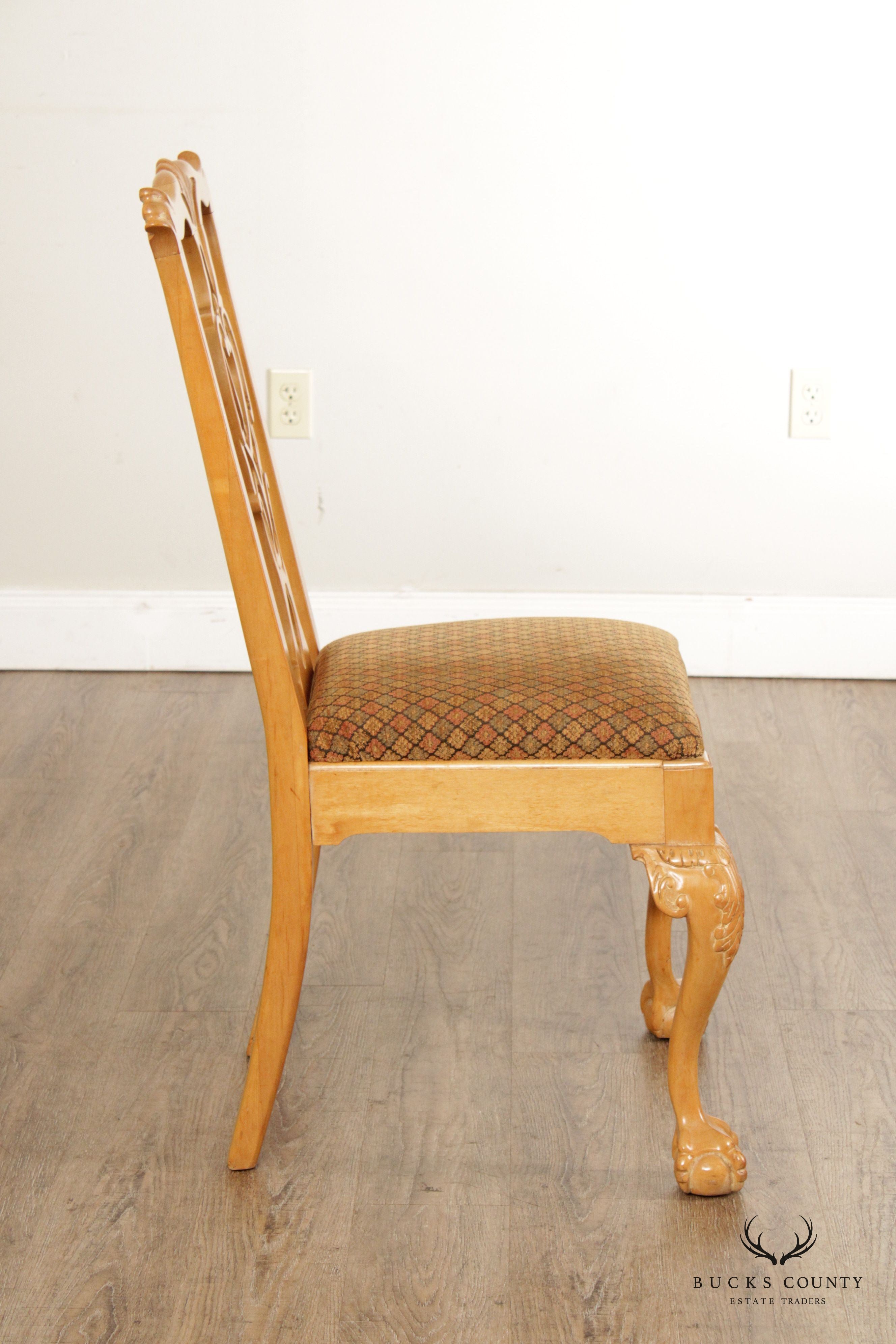 Chippendale Style Vintage Set Six Blonde Wood Dining Chairs