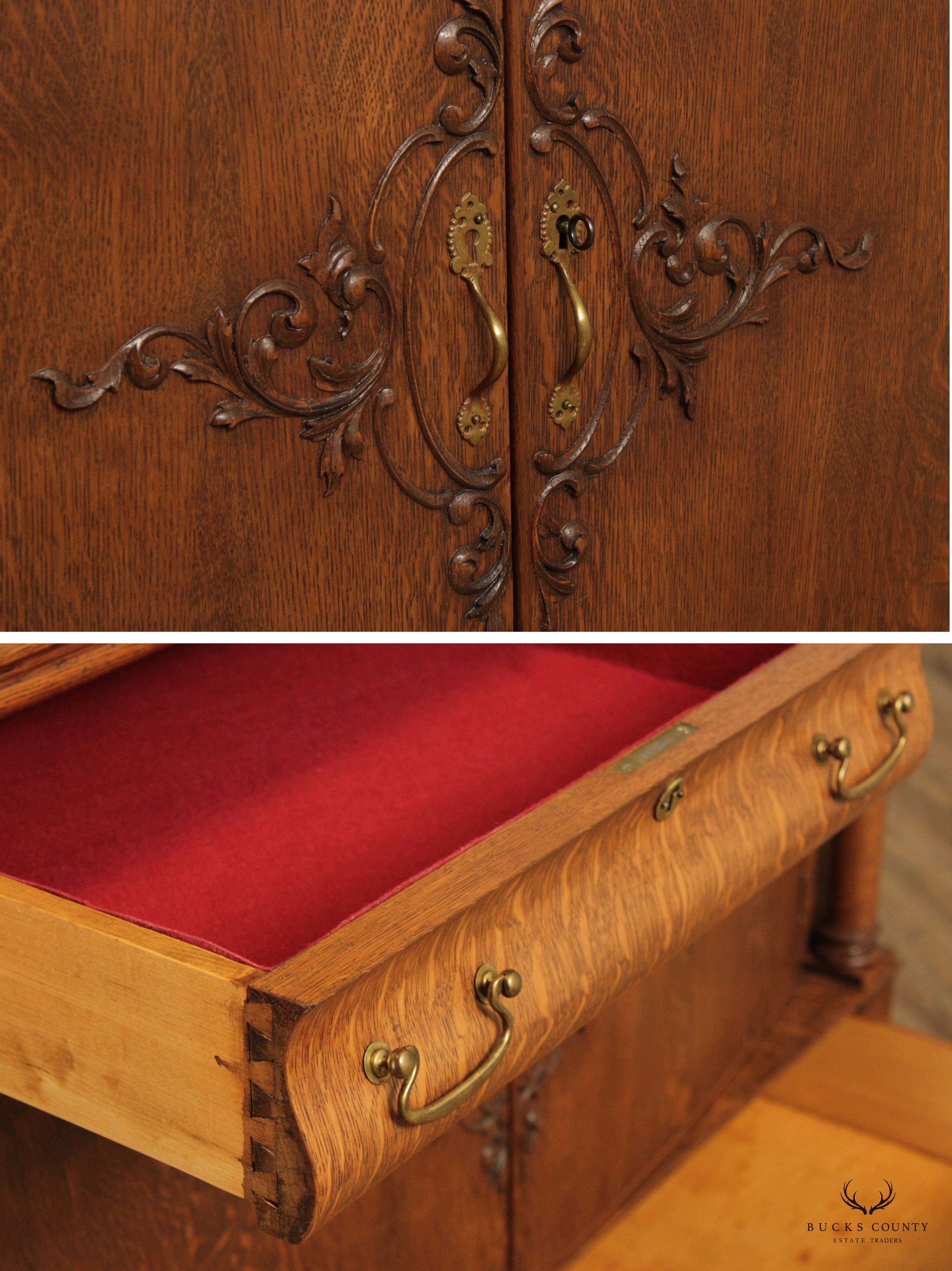 Antique Victorian Winged Griffin Carved Oak Sideboard Buffet