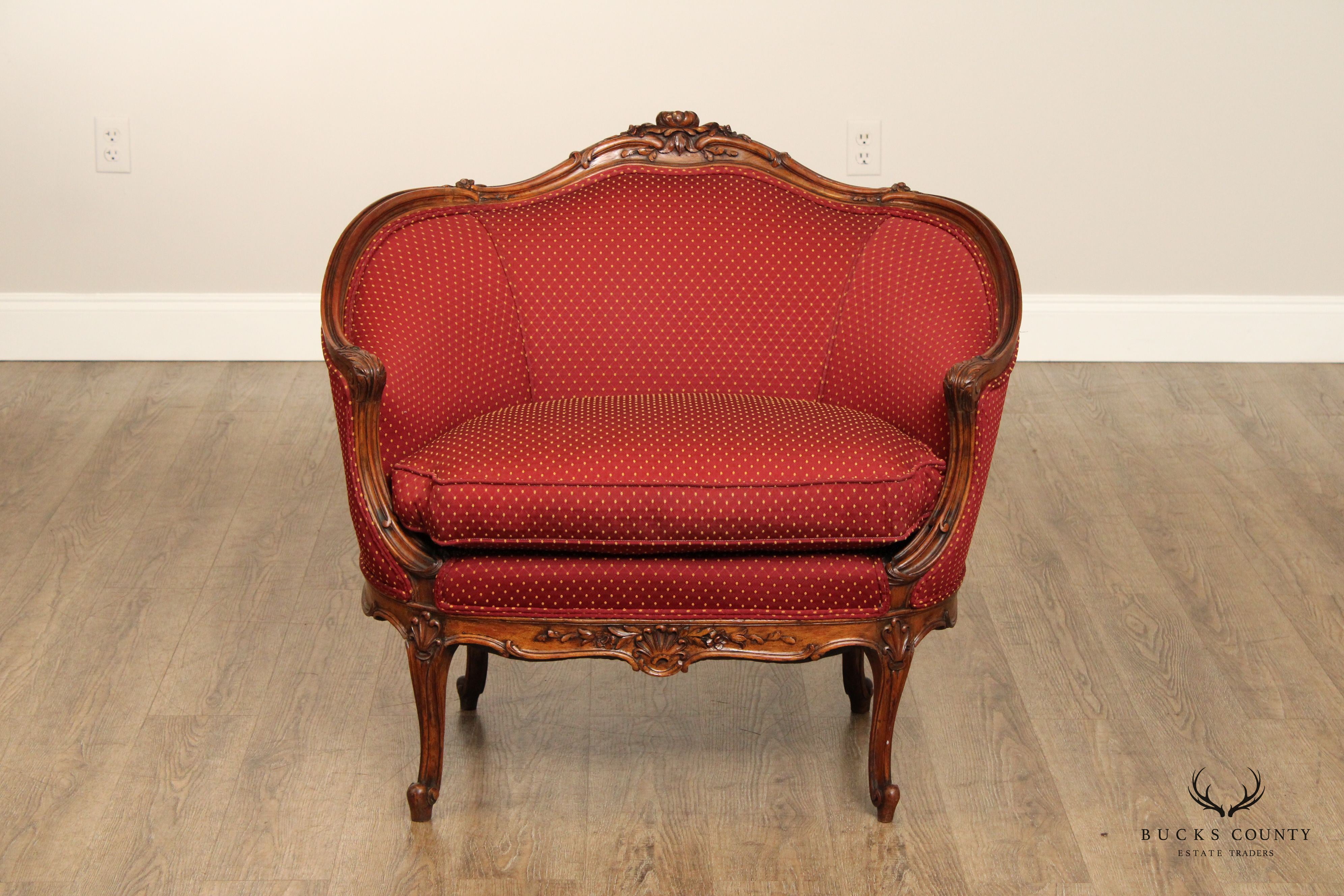 French Louis XV Style Carved Marquise Bergere Armchair