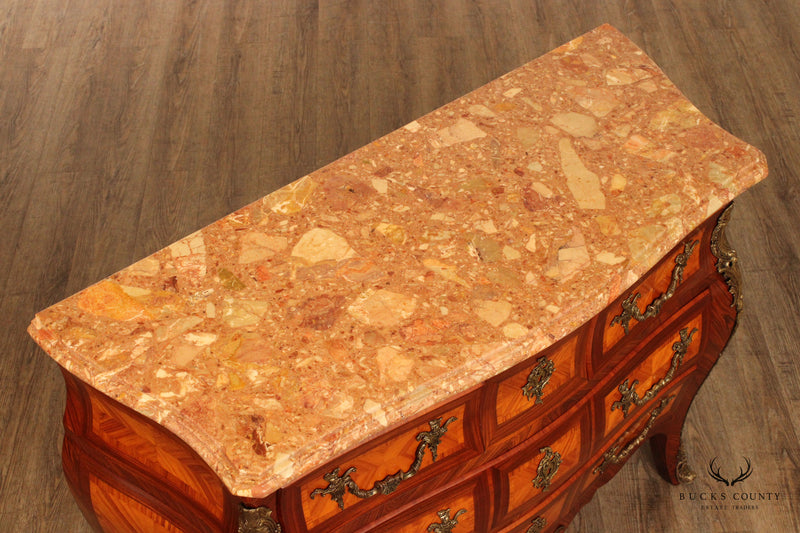French Louis XV Style Marble Top Bombe Chest of Drawers