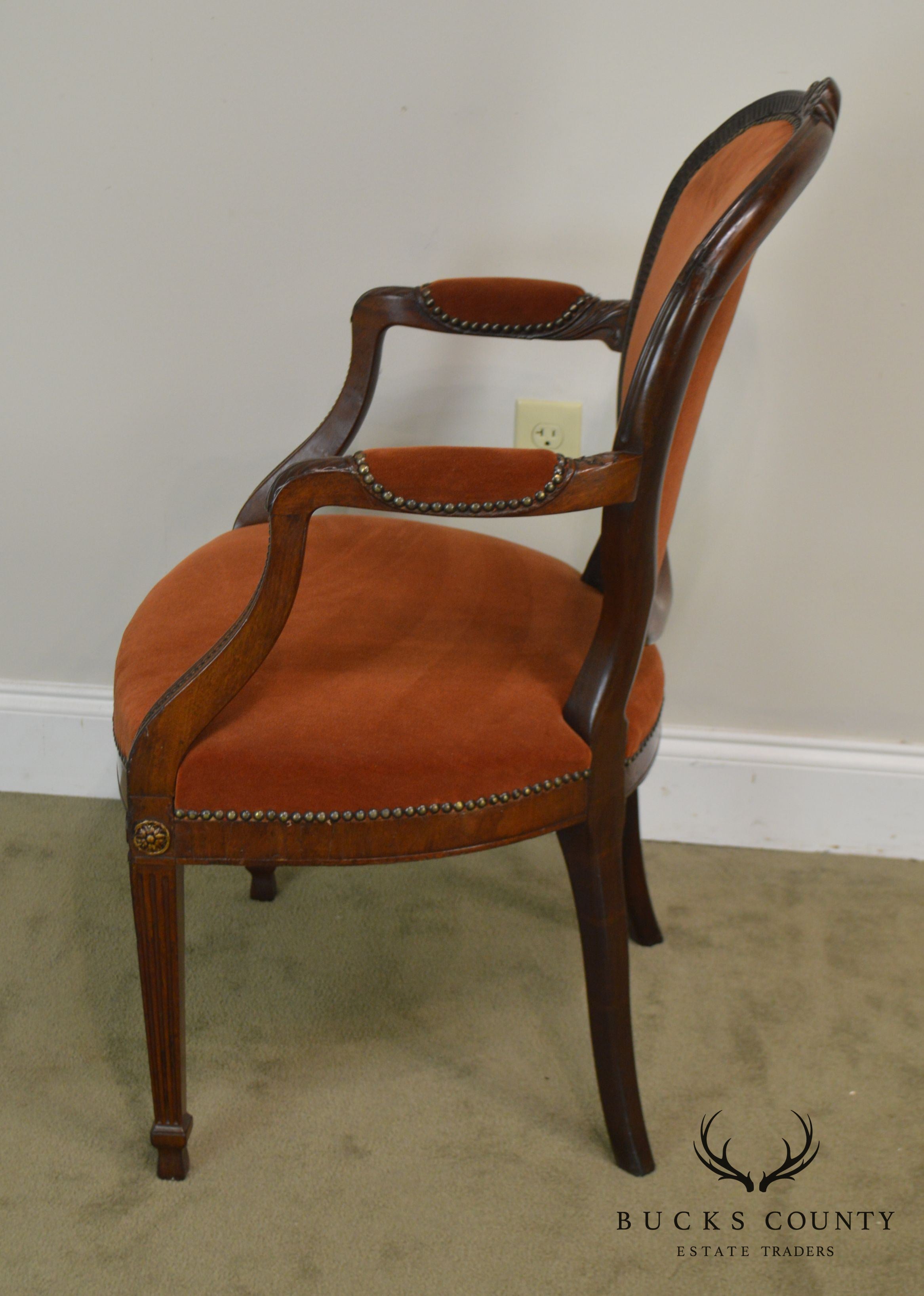 Regency Style Antique Mahogany Frame Pair Armchairs