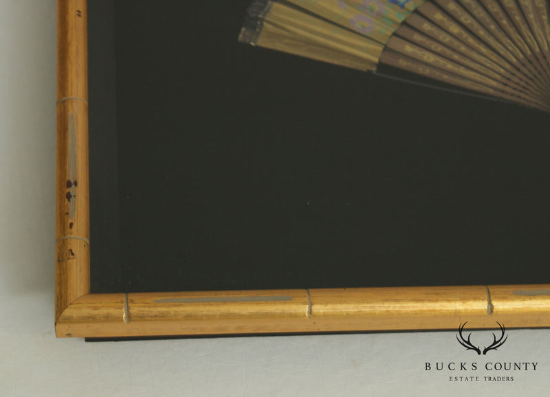 Vintage Gilt Wood Faux Bamboo Framed Japanese Fan (A)