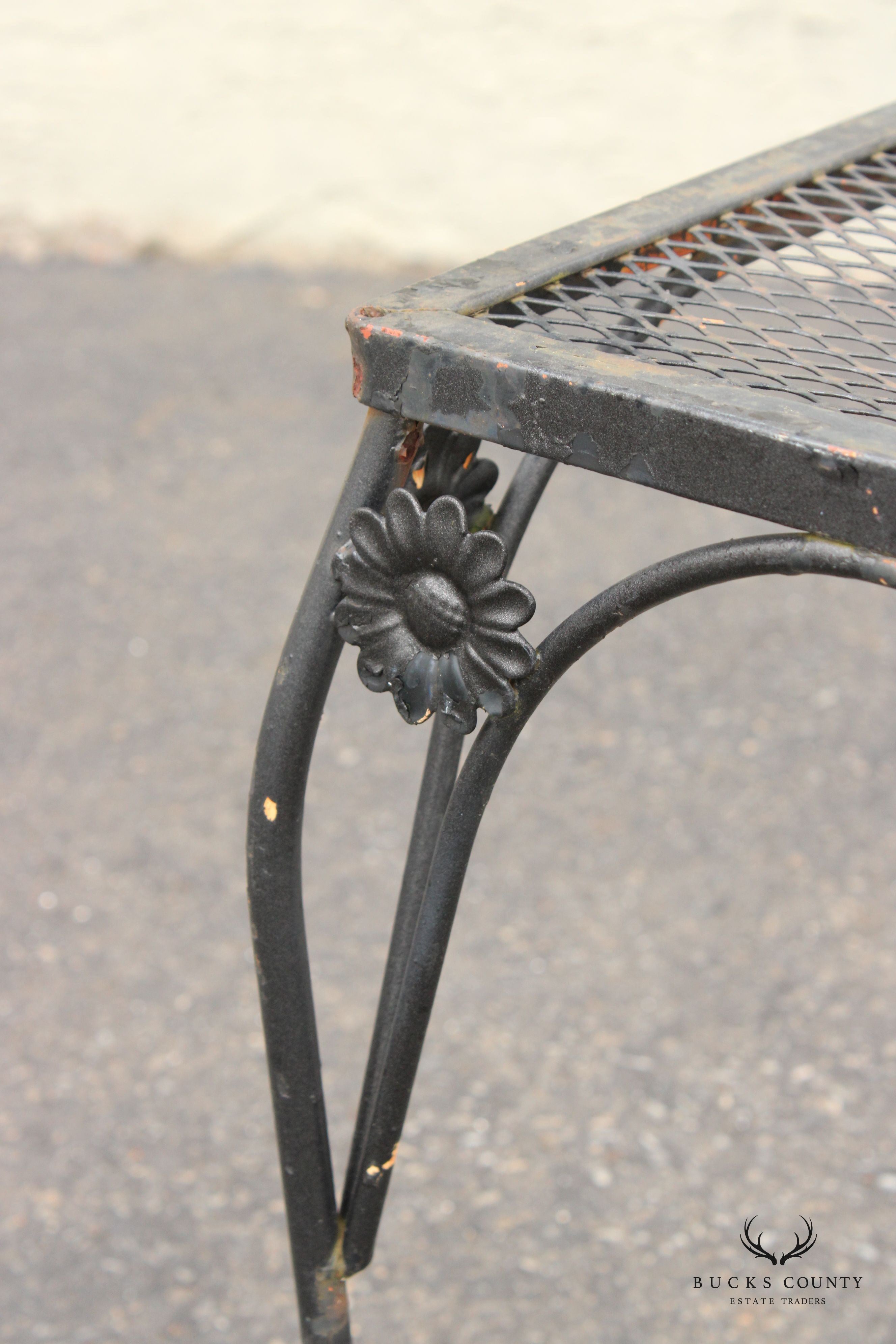 Vintage Wrought Iron Sunflower Pattern Garden Patio Side Table