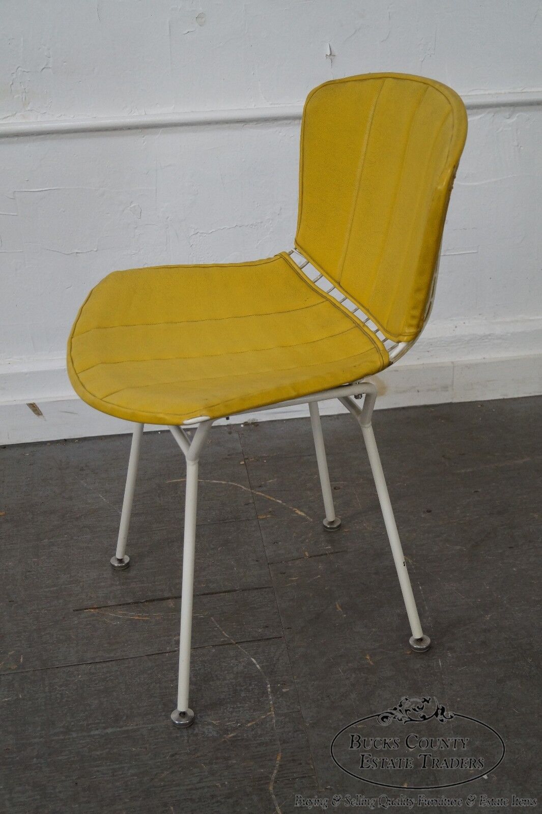 Knoll Vintage Bertoia White Wire Side Chair w/ Yellow Cushion