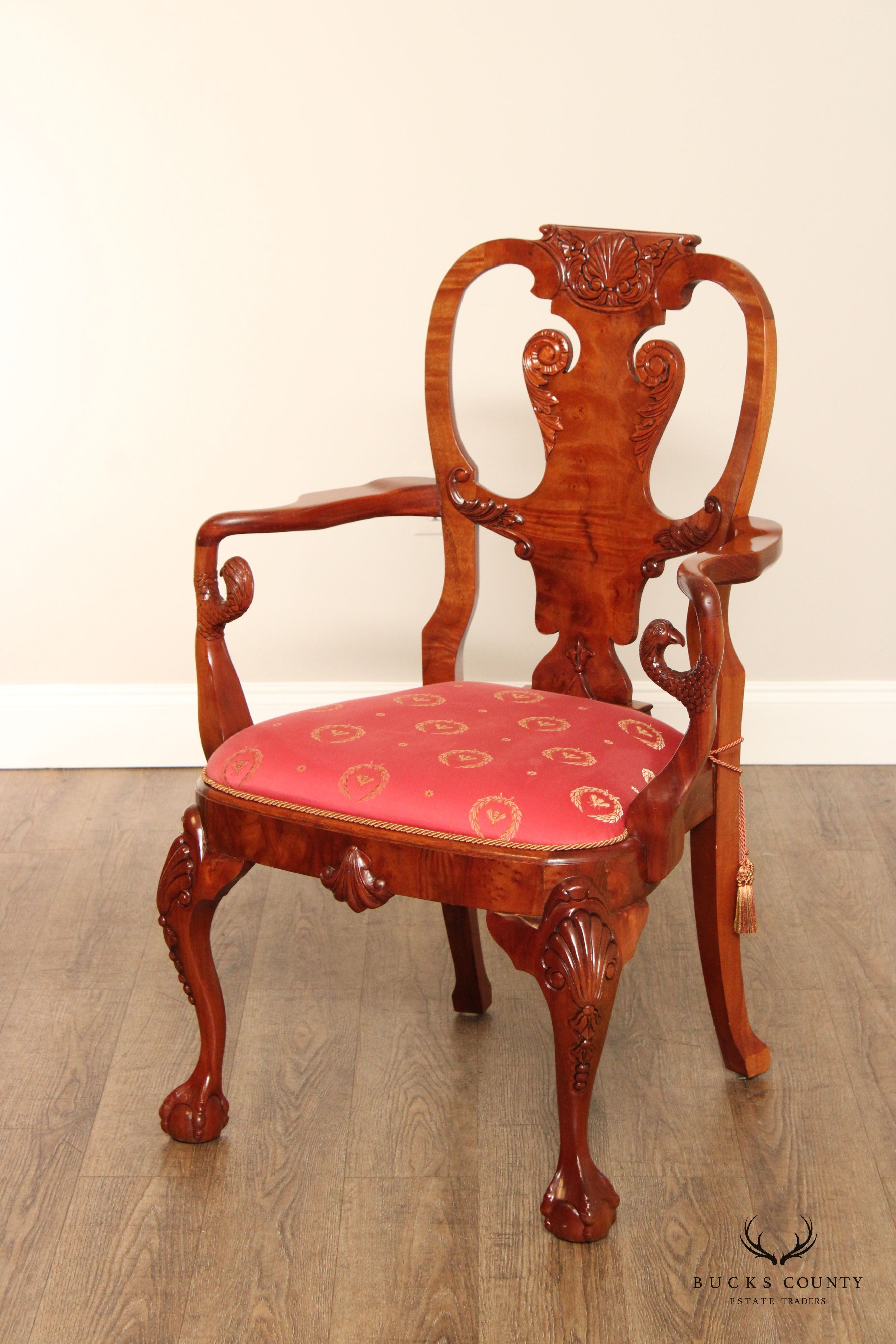 Georgian Style Set of Twelve Carved Yew Wood Dining Chairs