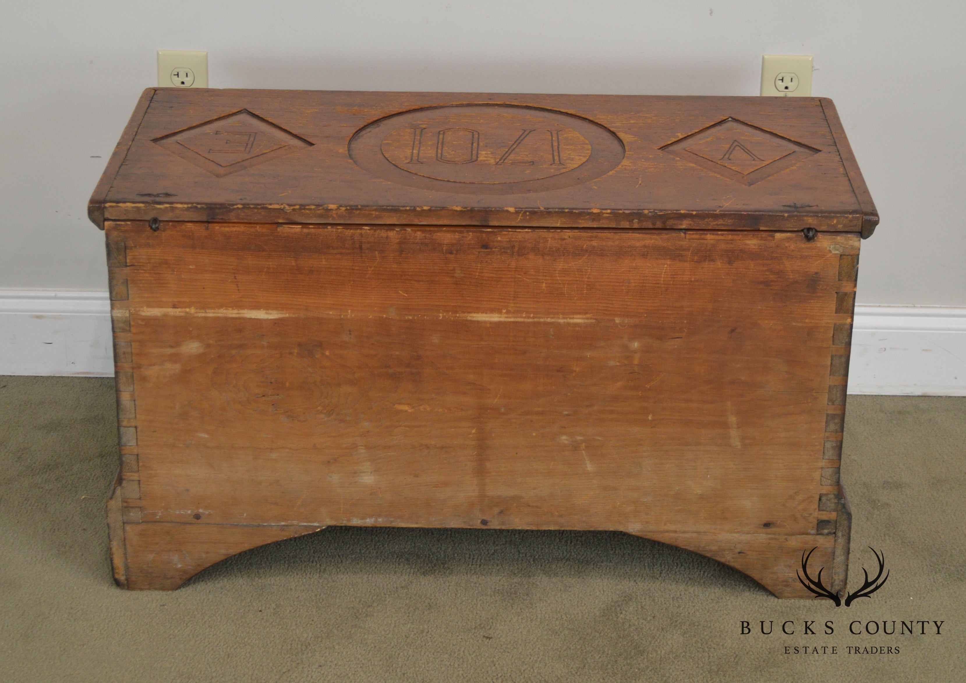 Antique 1701 Monogrammed Carved Dutch Blanket Chest