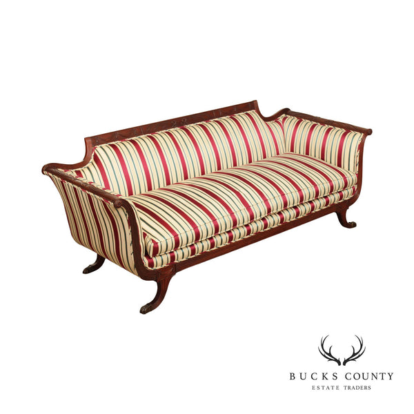 Duncan Phyfe Style Custom Upholstered Mahogany Sofa