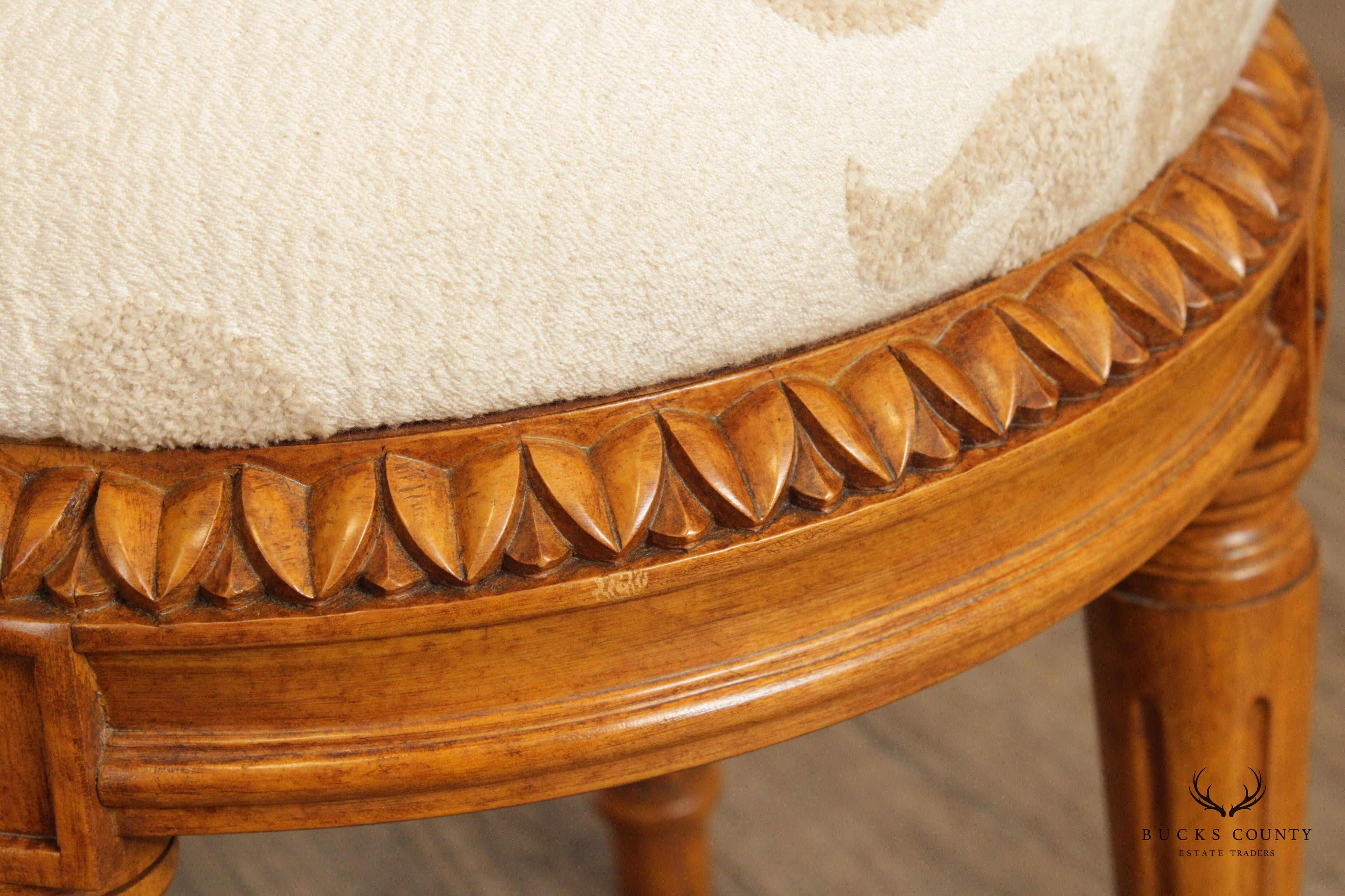 French Louis XVI Style Round Carved Stool