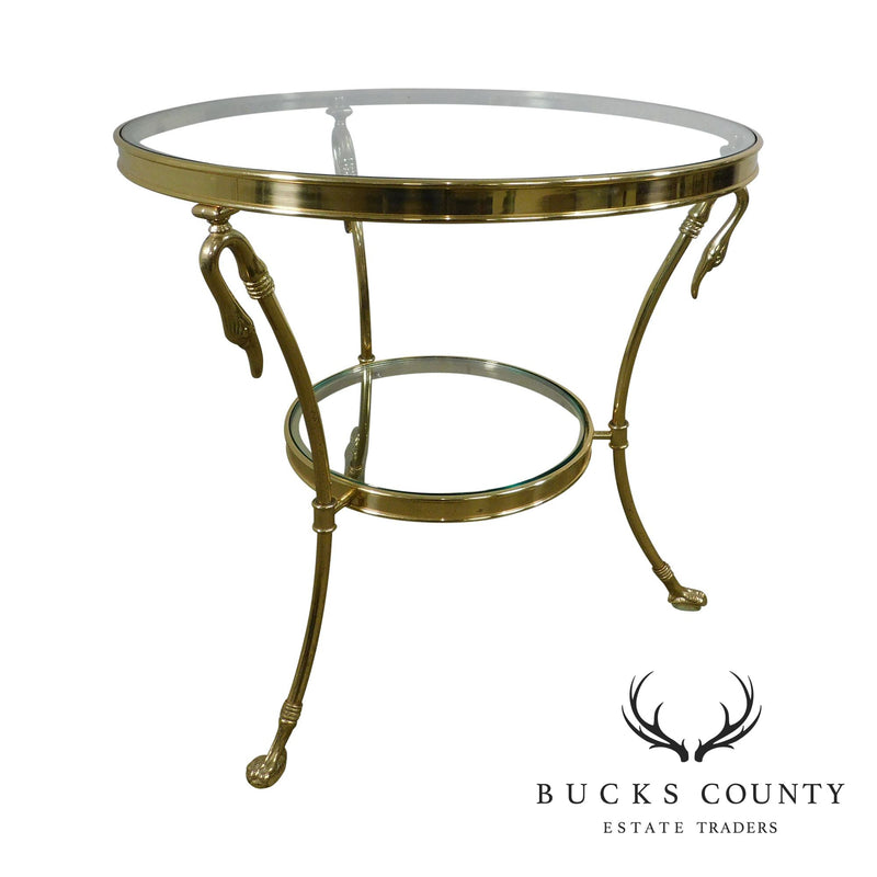 French Louis XV Quality Brass & Glass Vintage Swan Neck 2 Tier Gueridon Side Table