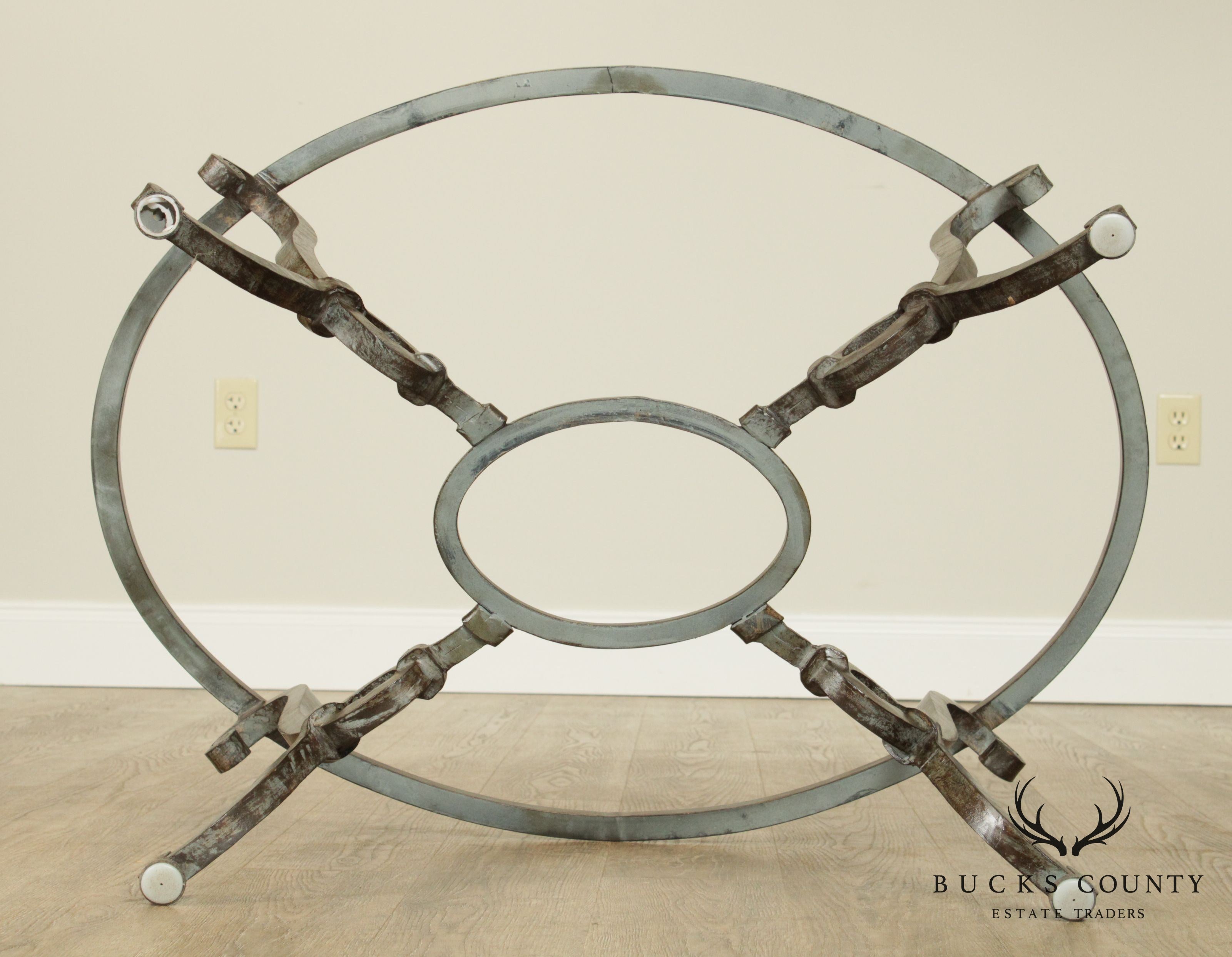 Quality Hand Forged Steel Oval Glass Top Coffee Table