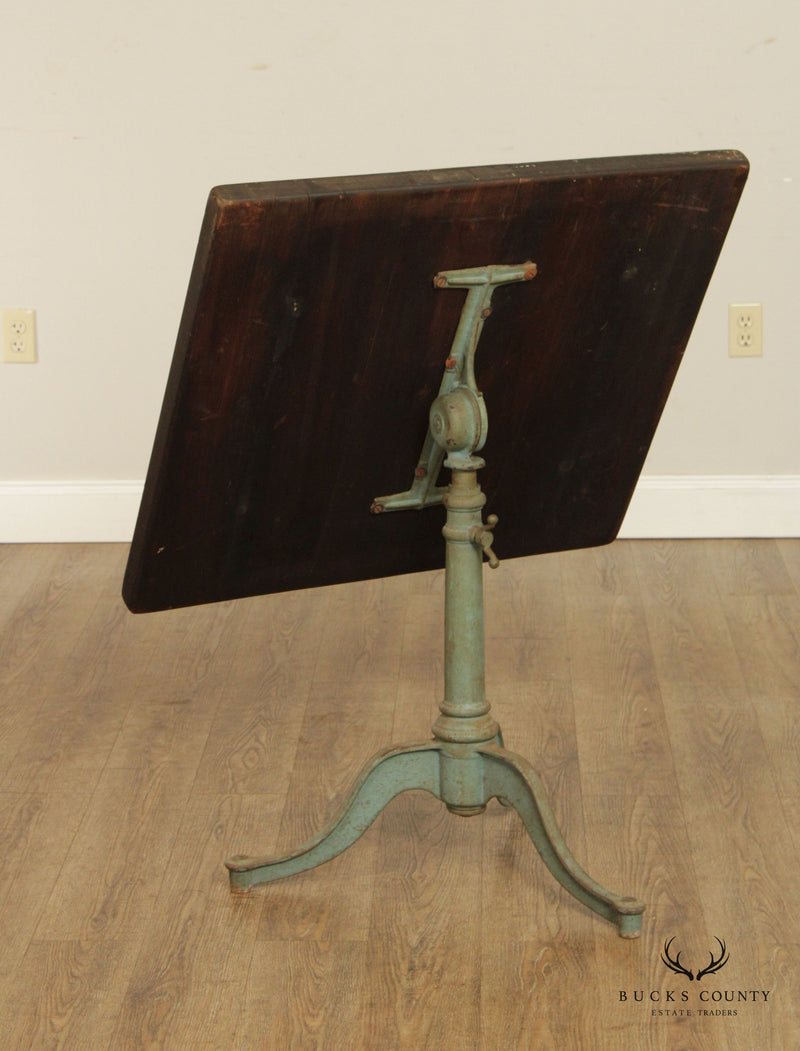 Antique 19th Century Industrial Cast Iron and Poplar Drafting Table