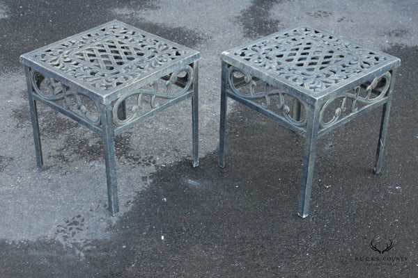 Vintage Pair Cast Aluminum Outdoor Patio End Tables