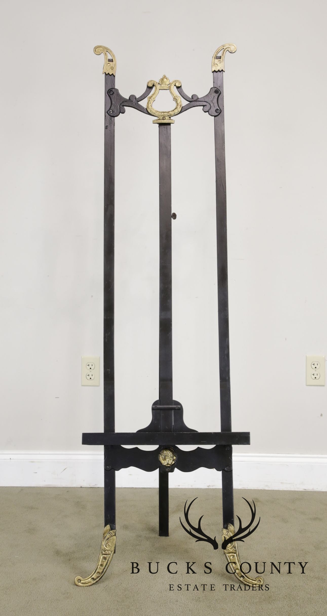 Antique Napoleonic Influenced French Empire Ebonized Black & Gold Easel