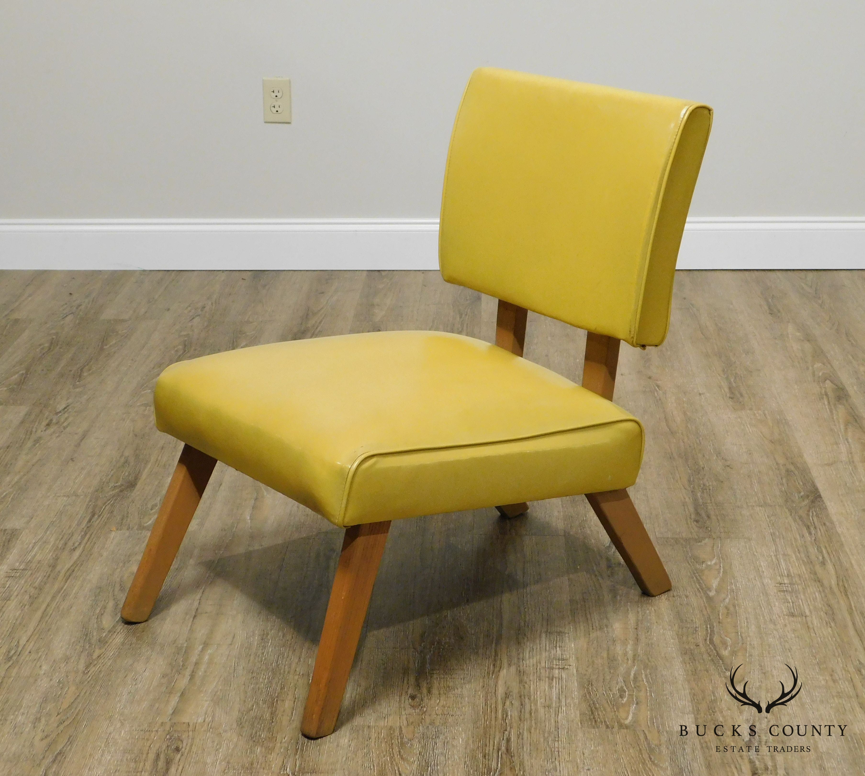 Mid Century Modern 1950 Yellow Vinyl Viking Artline Slipper Chair