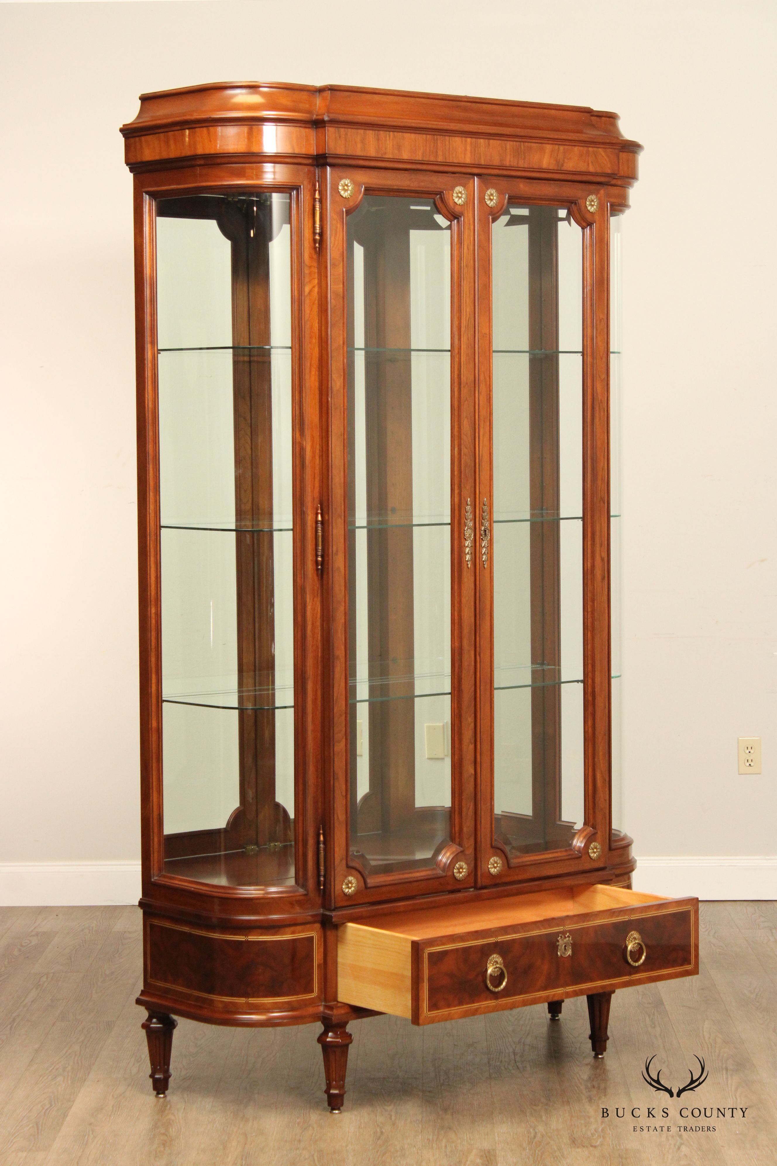 Karges Louis XVI Style Walnut and Glass Curio Display Cabinet