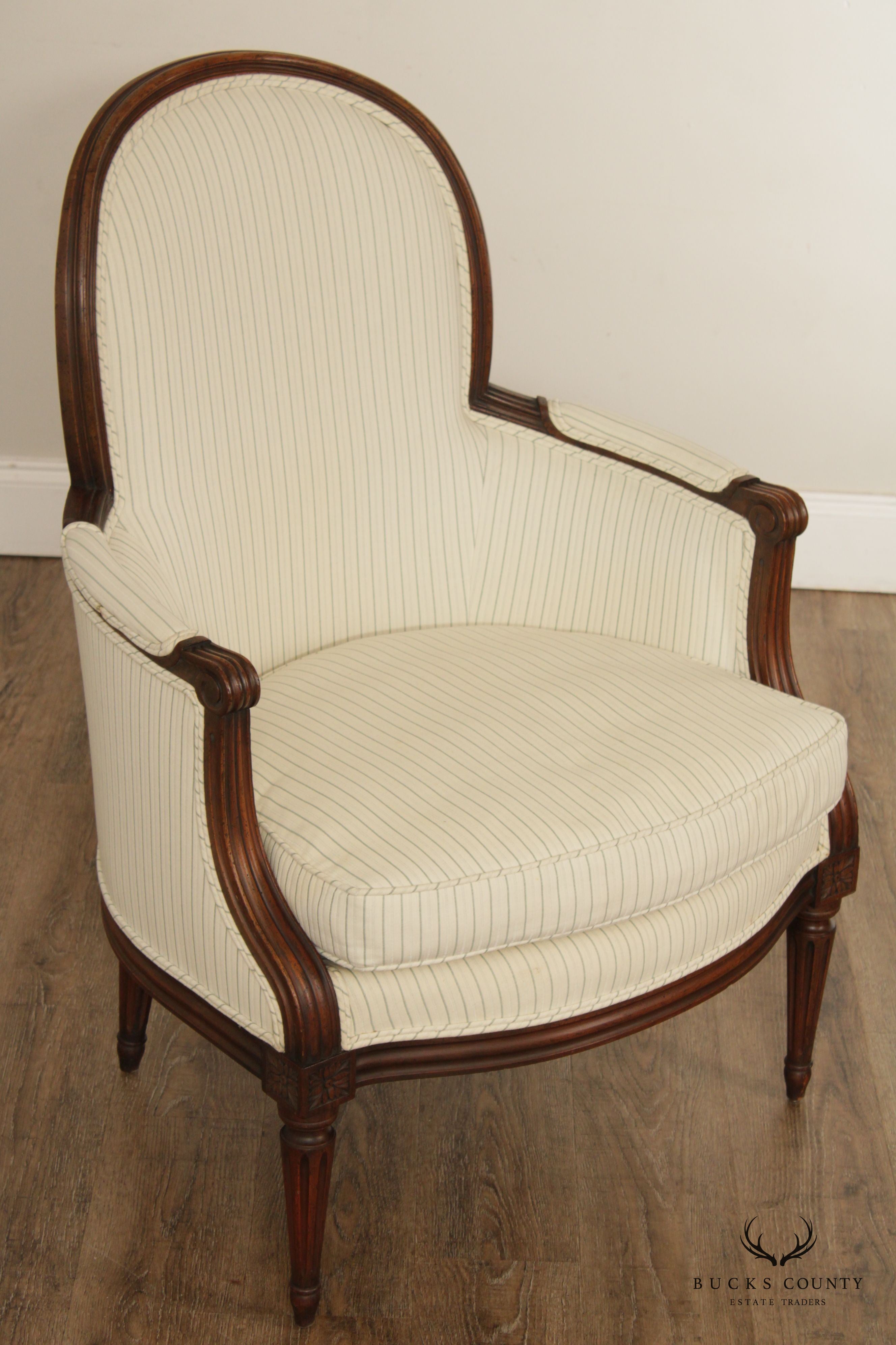 French Louis XVI Style Carved Fauteuil Armchair