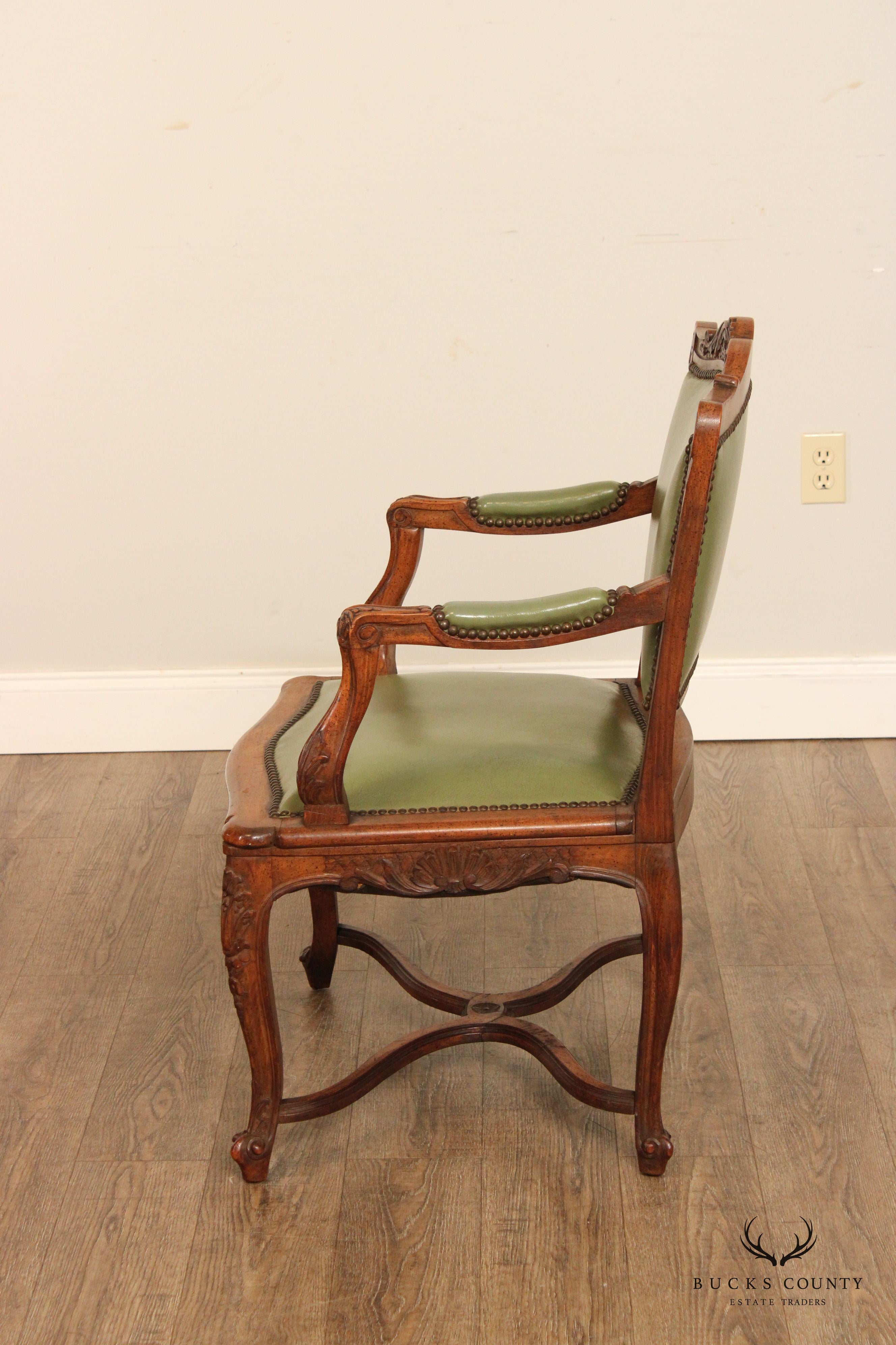 French Louis XV Style Vintage Pair of Carved Walnut Wide-Seat Fauteuil Armchairs