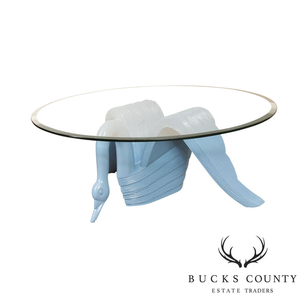 Hollywood Regency Blue Swan Coffee Table