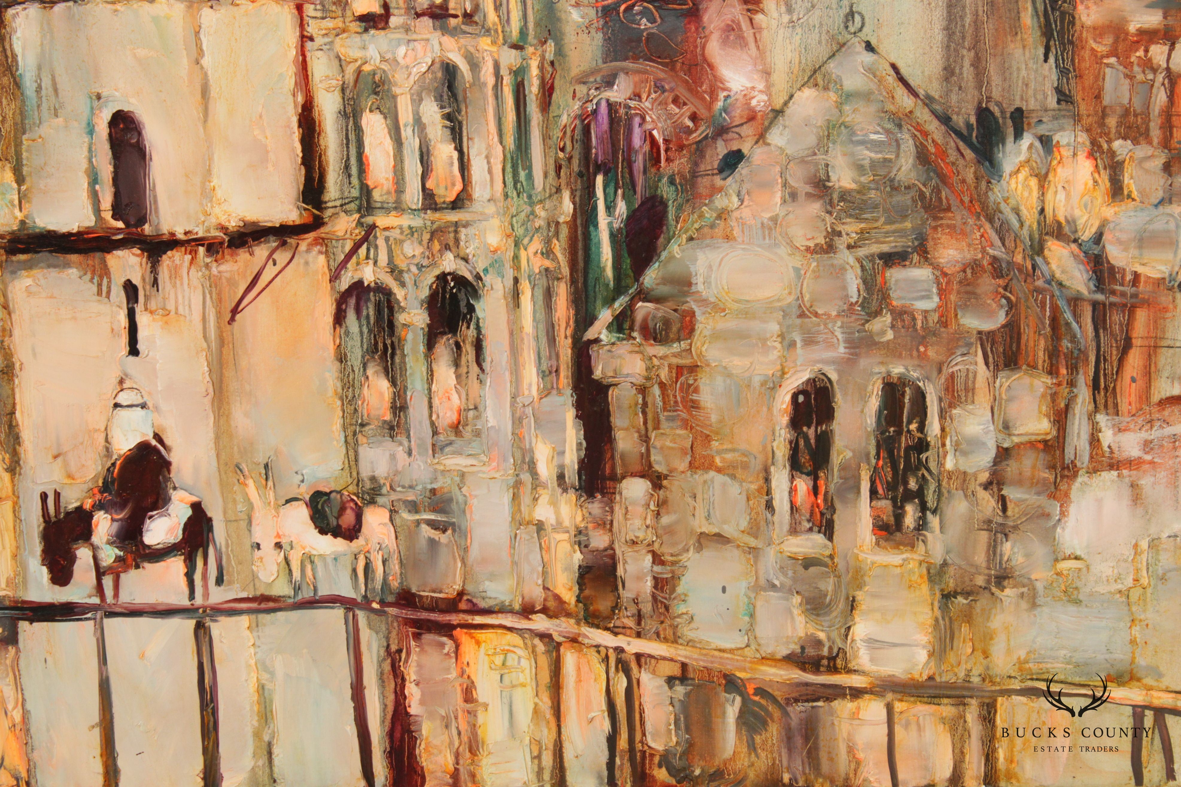 Vintage 20th C. Abstract Jerusalem Cityscape Original Painting, By Mark Tochilkin