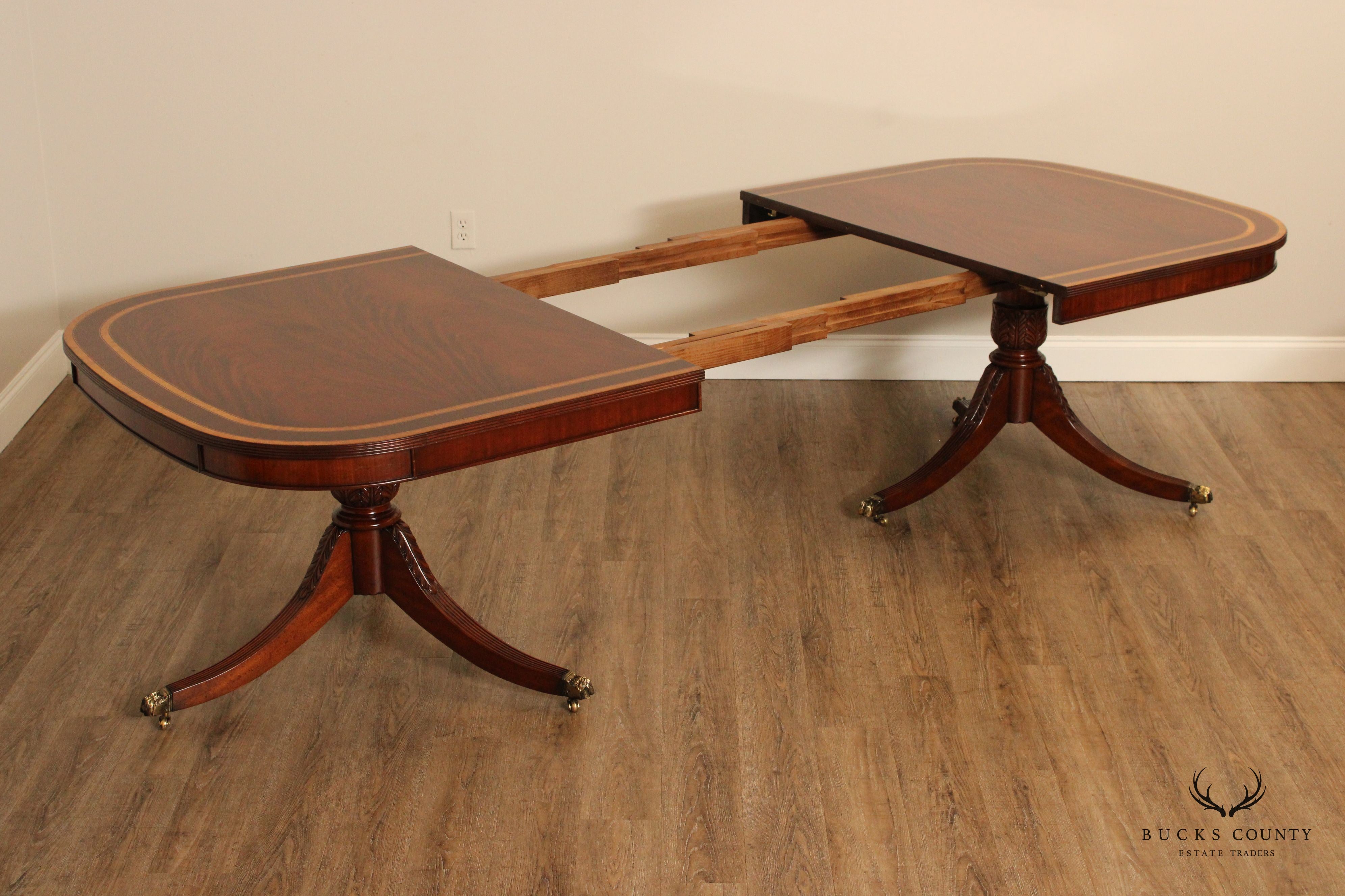 Millender English Regency Style Mahogany Double Pedestal Extendable Dining Table