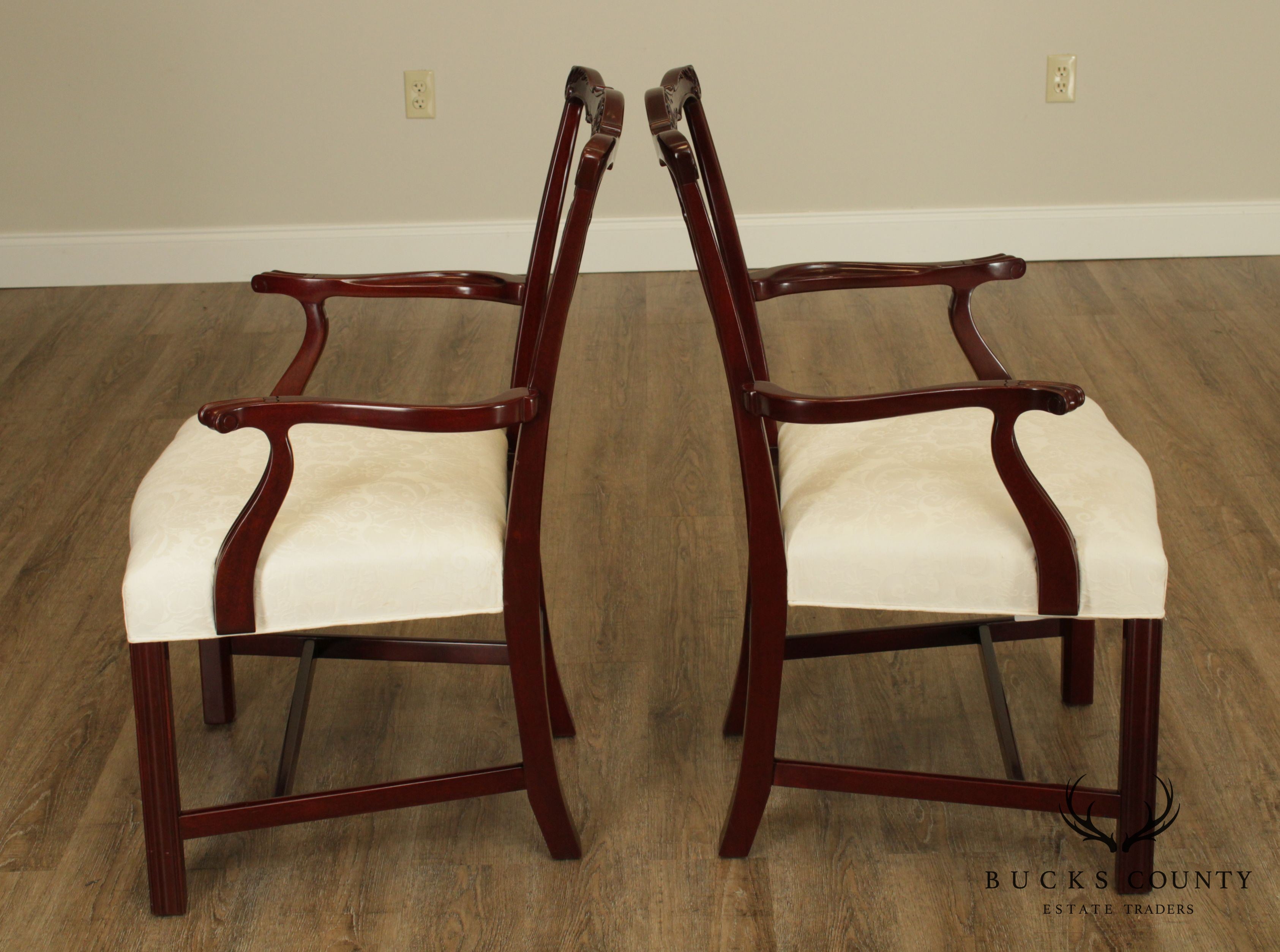 Kindel Chippendale Style Pair Mahogany Armchairs