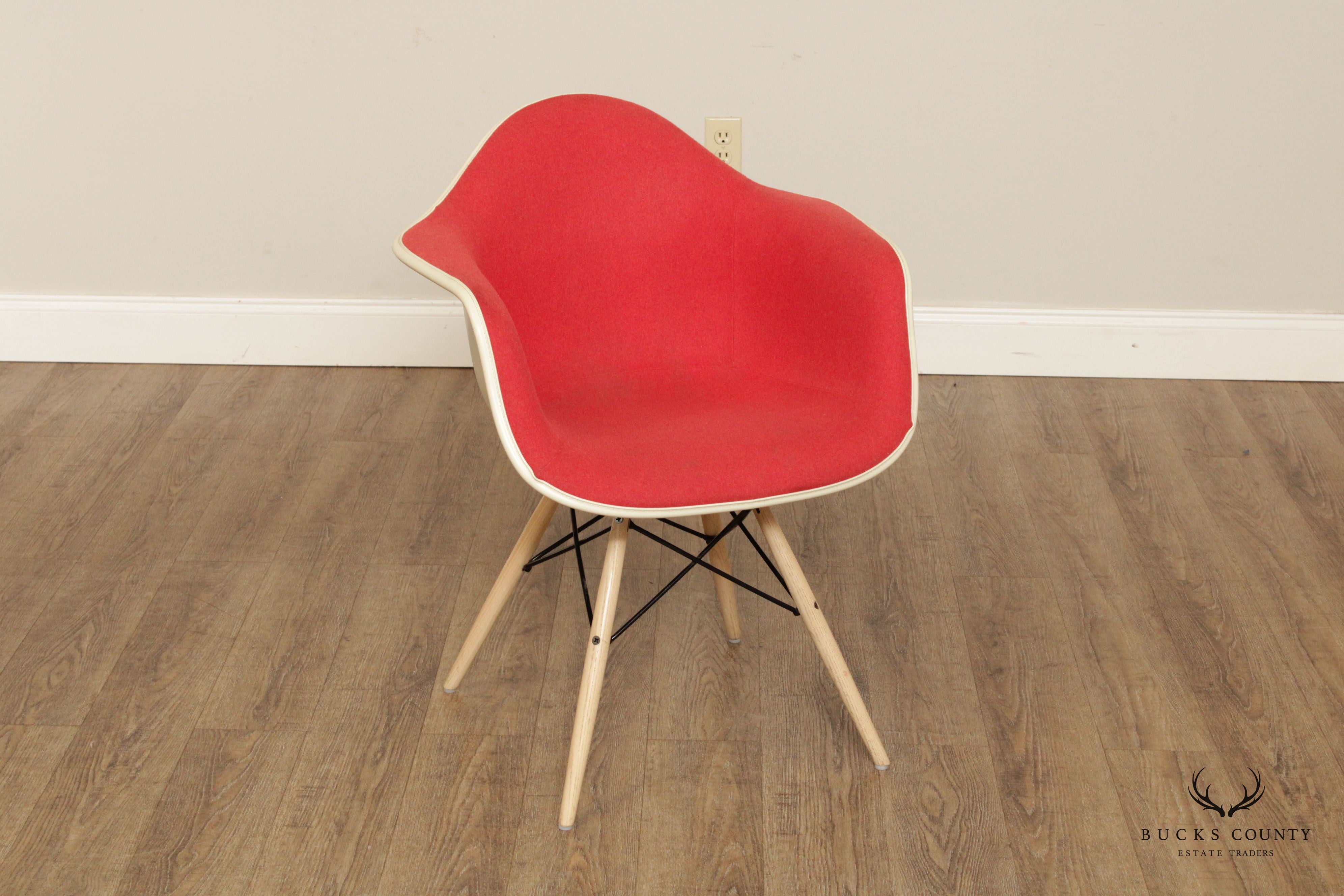 Eames Pair Upholstered Molded Fiberglass Armchairs