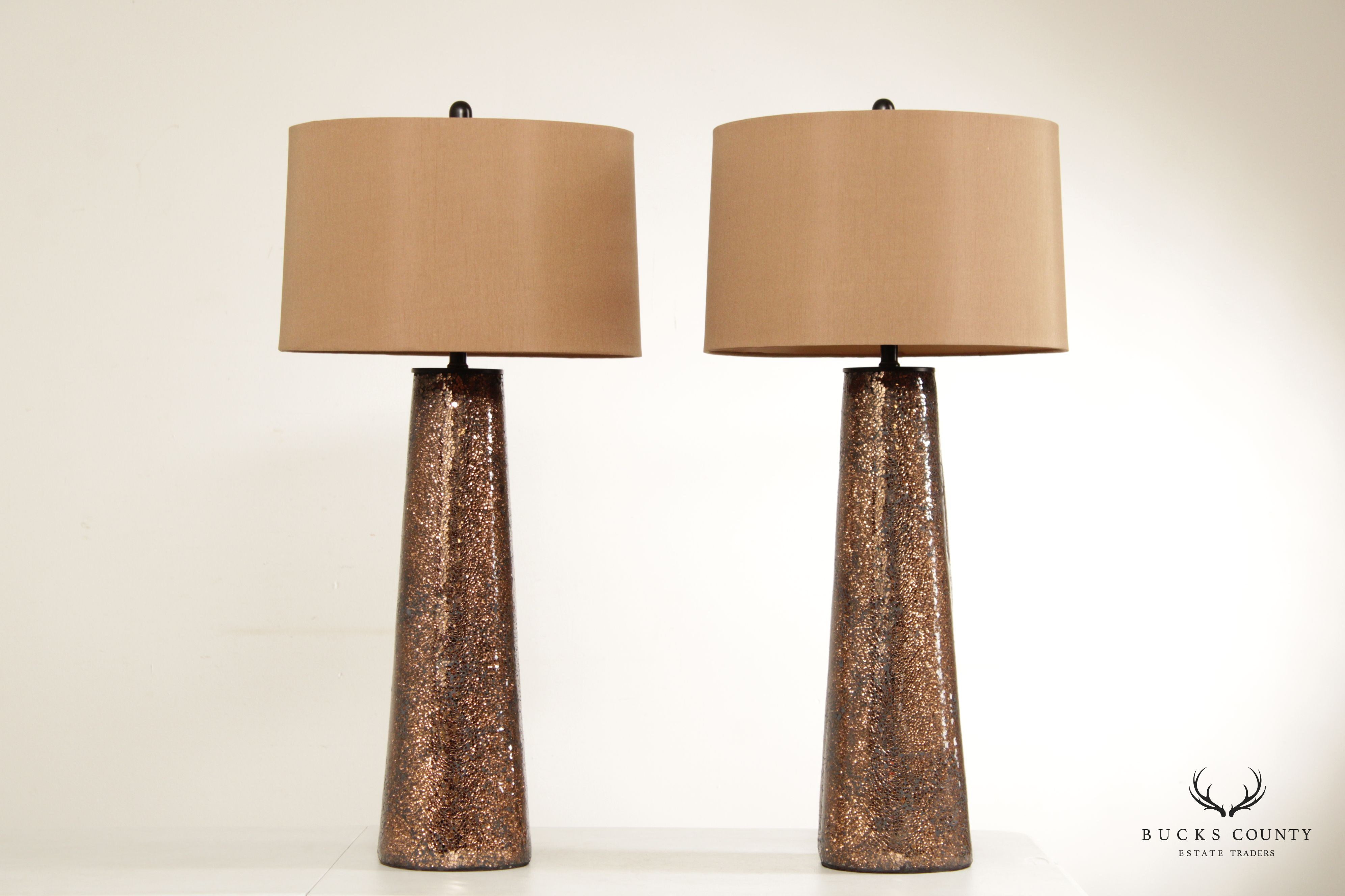 Contemporary Pair Bronze Mosaic Glass Table Lamps