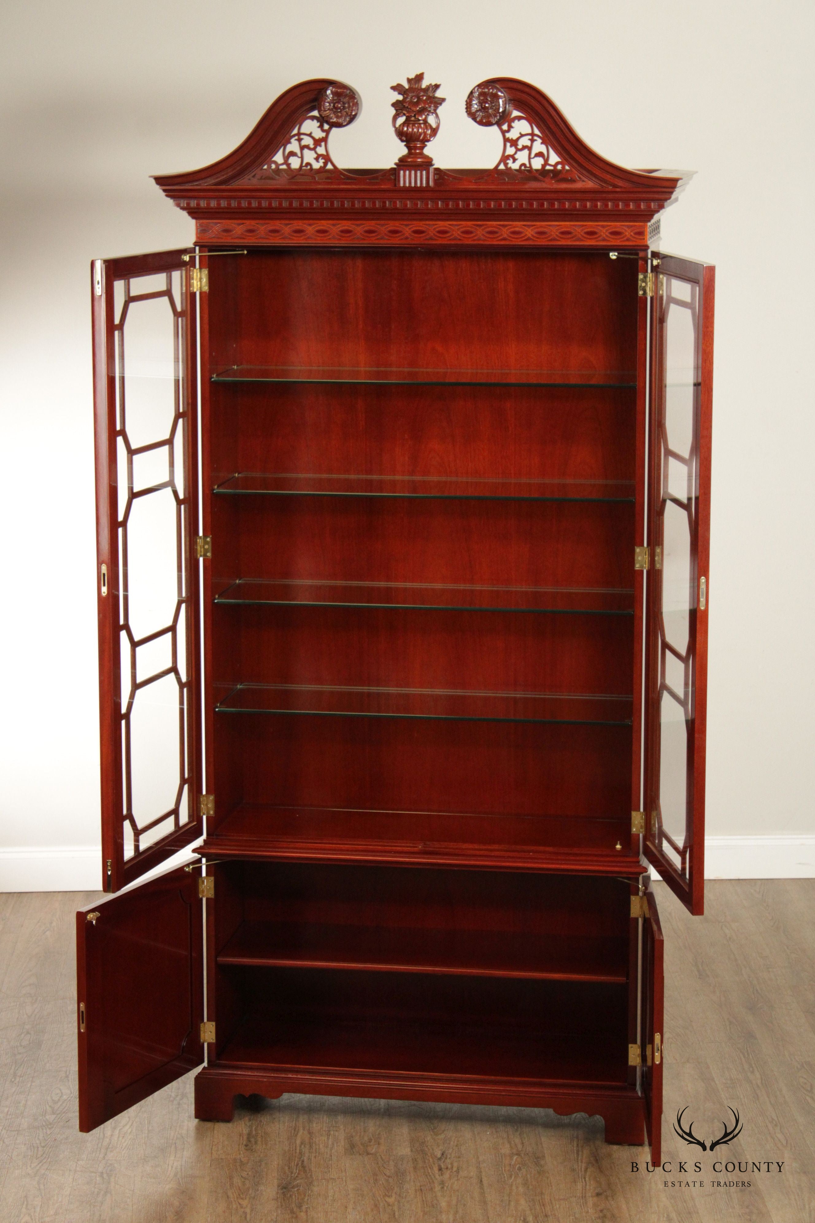 Kindel Georgian Style Mahogany Glass Door Bookcase Display Cabinet