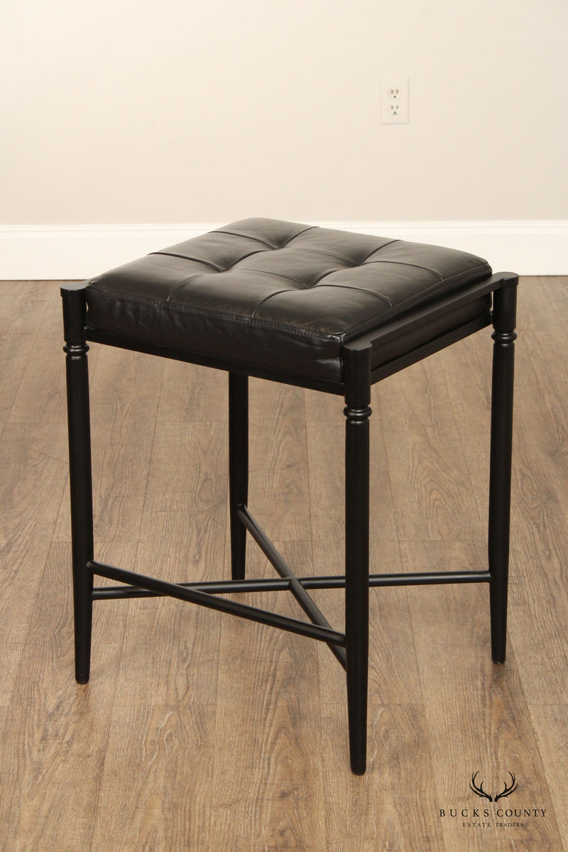 Frontgate Traditional Pair Of Metal and Tufted Leather Counter Stools