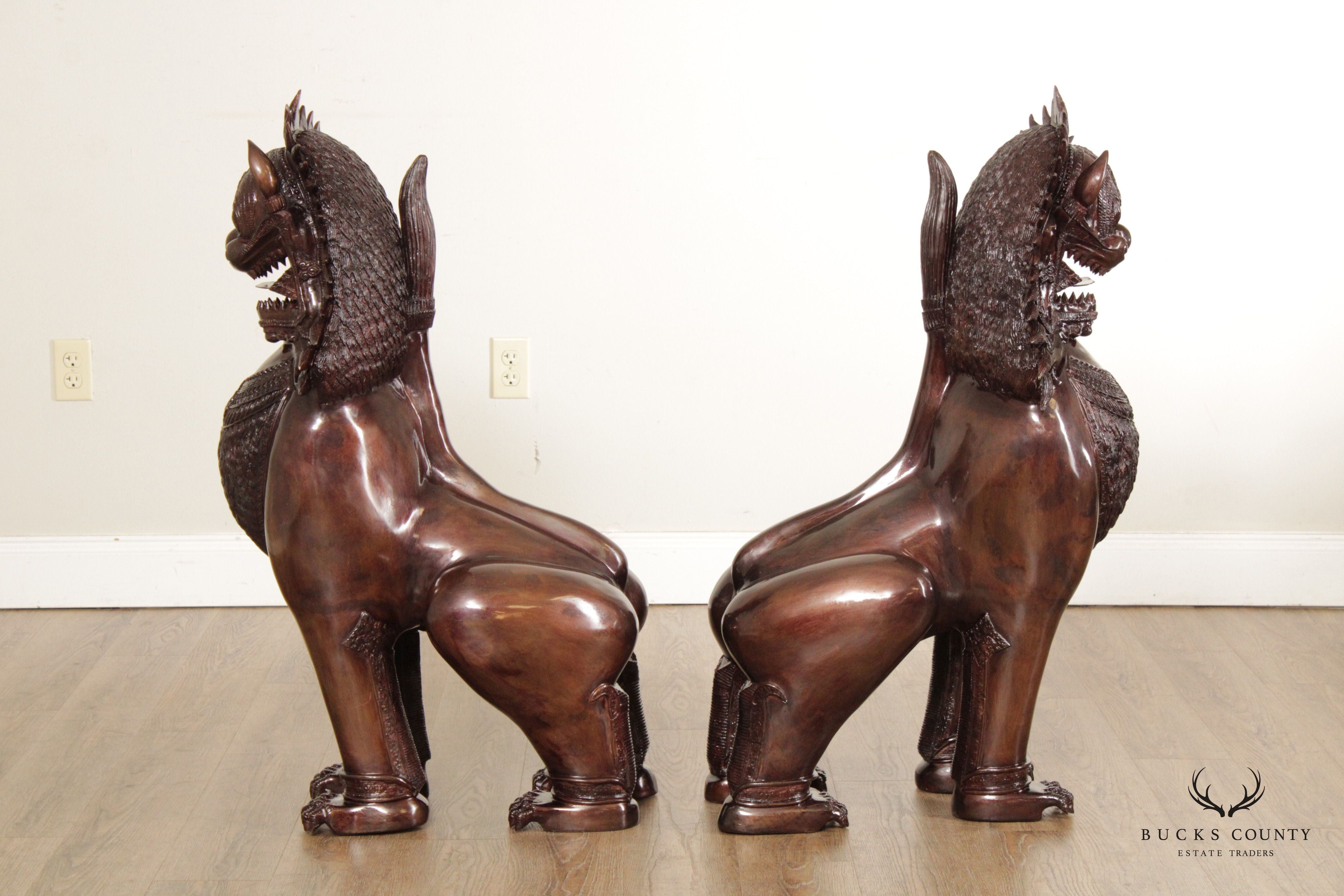 Quality Pair of Large Thai Foo Dog Bronze Statues