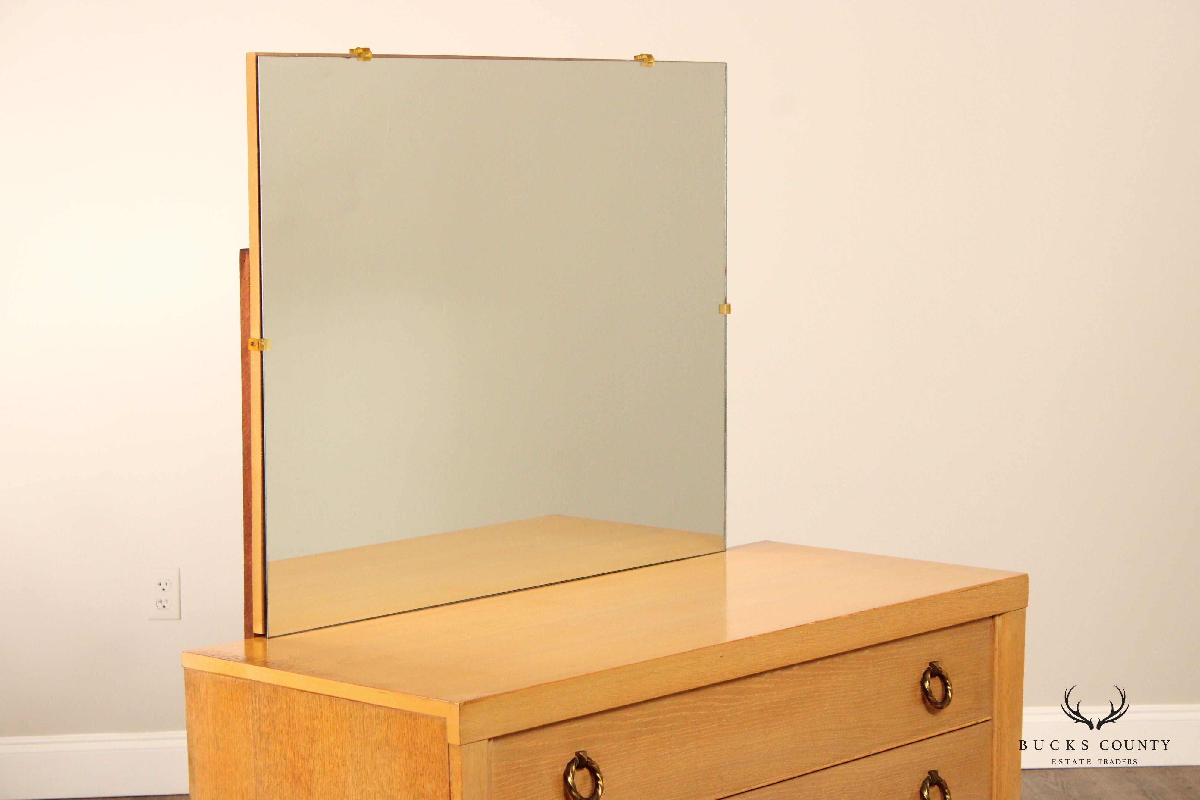 1950's Mid Century Modern Blonde Wood  Chest of Drawers with Mirror