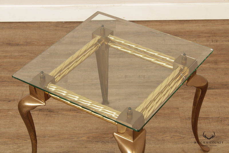 Vintage French Style Pair of Brass and Glass Side Tables