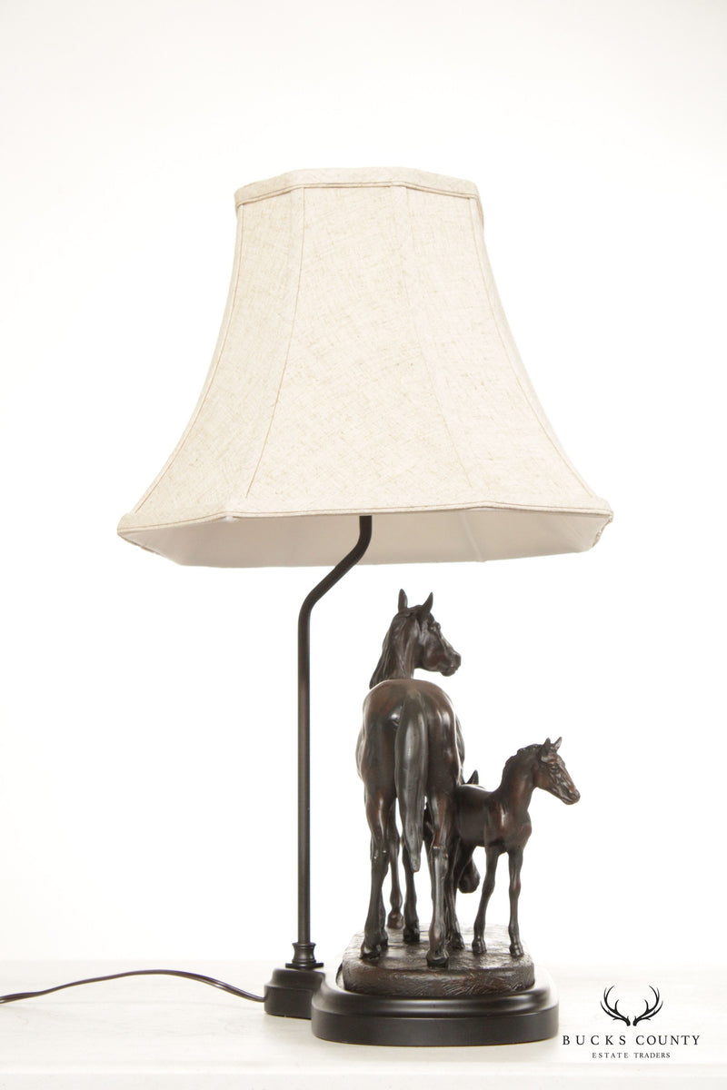 Remington Horse Family Bronzed Table Lamp, Custom Shade