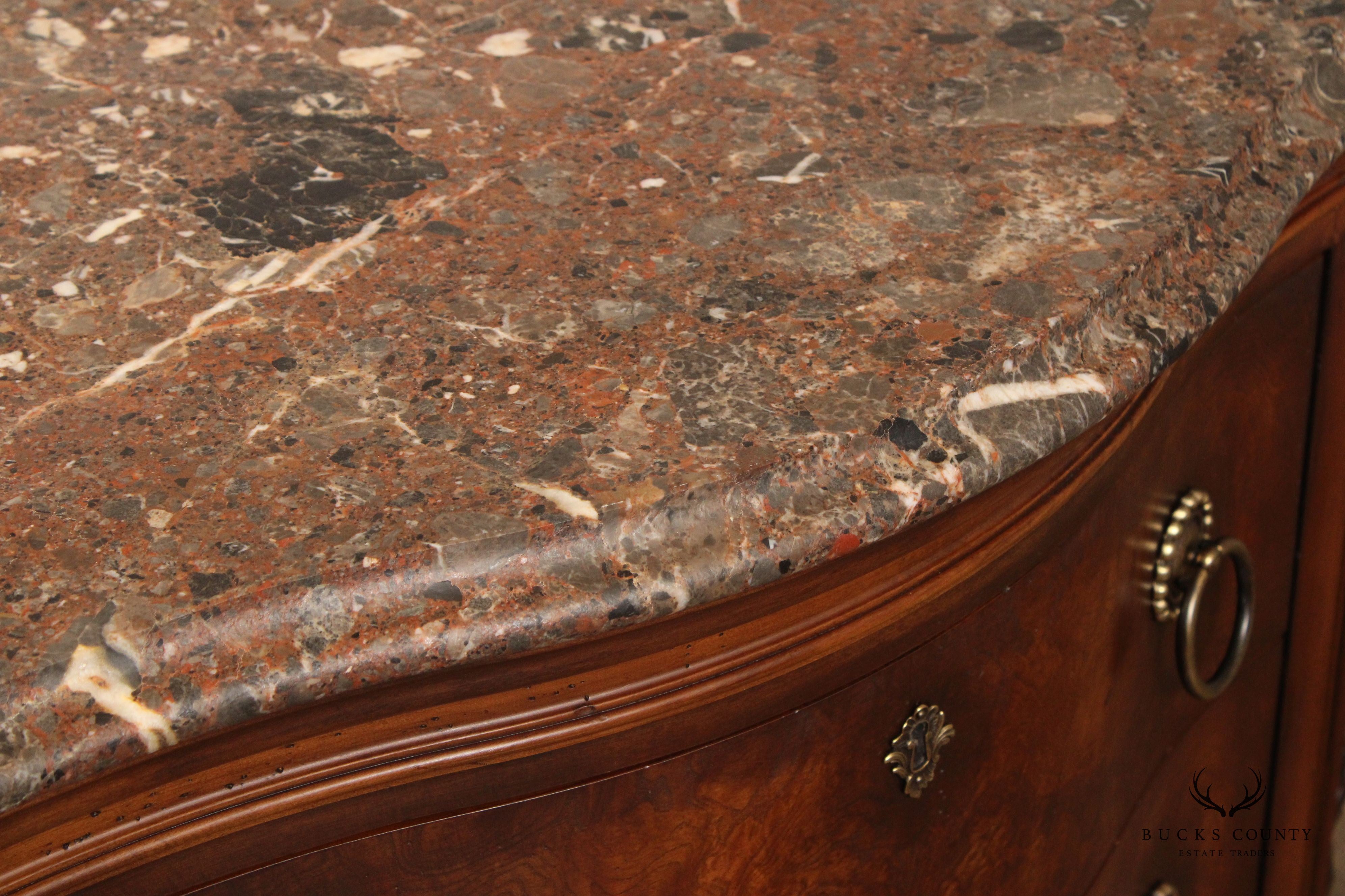 Henredon Tuscan Style Burl Walnut Marble Top Commode