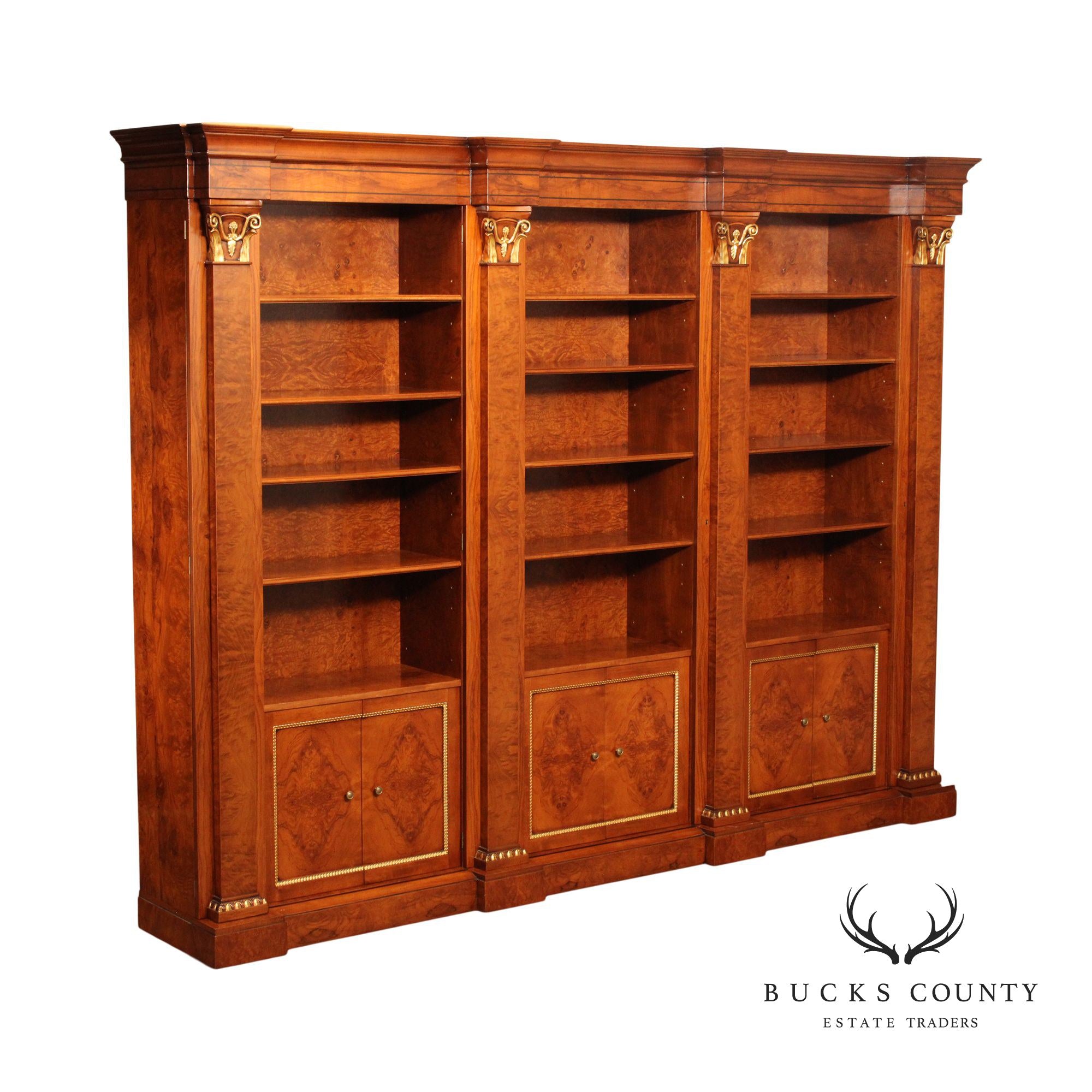 Francesco Molon Italian Neoclassical Style Burlwood Triple Bookcase