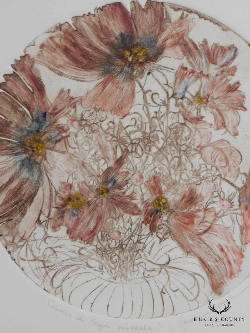 Framed, Hand-Colored Limited Edition Etching by Joanne Isaacs "Cosmos in Tapio Wirkkala"