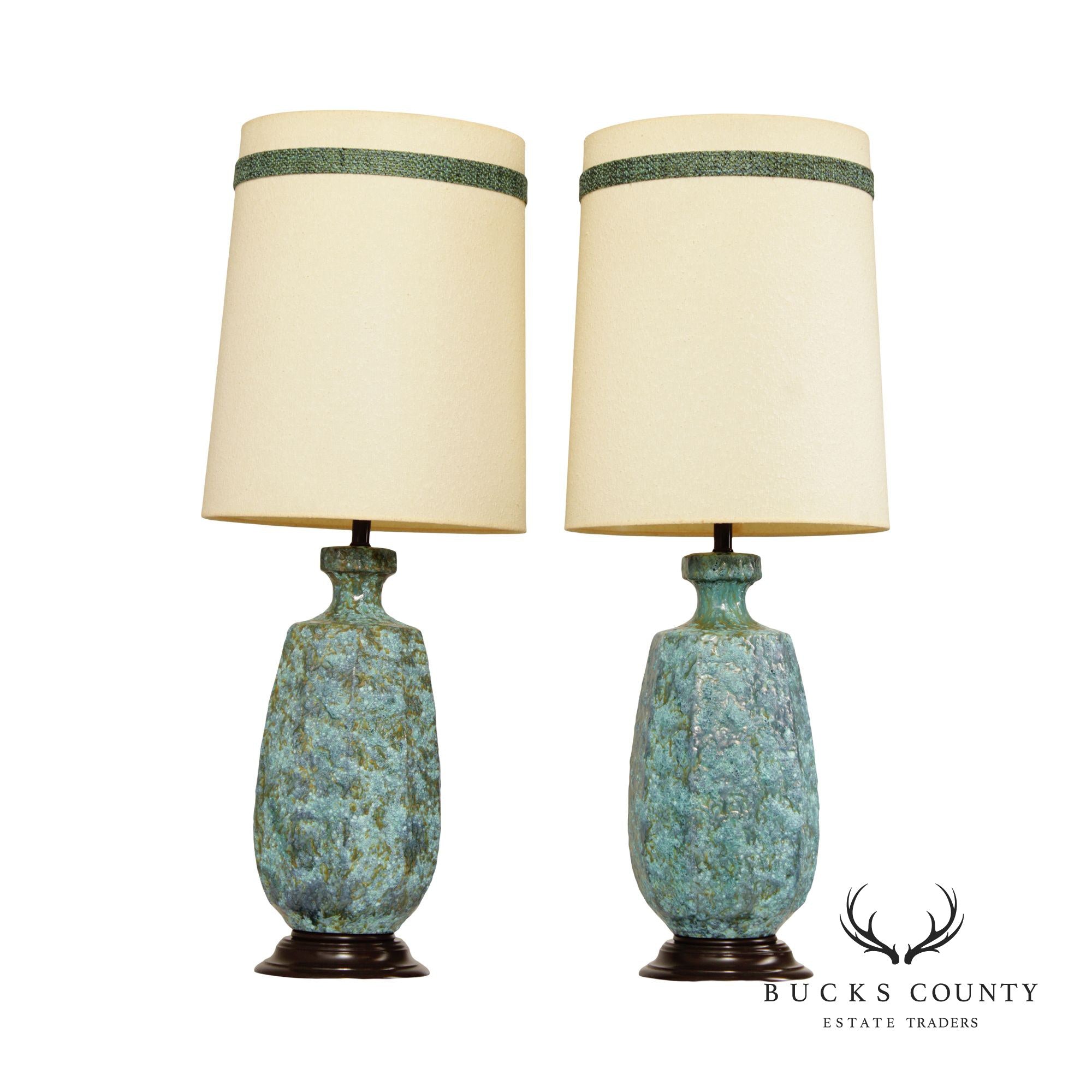 Mid Century Modern Pair of Glazed Ceramic Vasiform Table Lamps