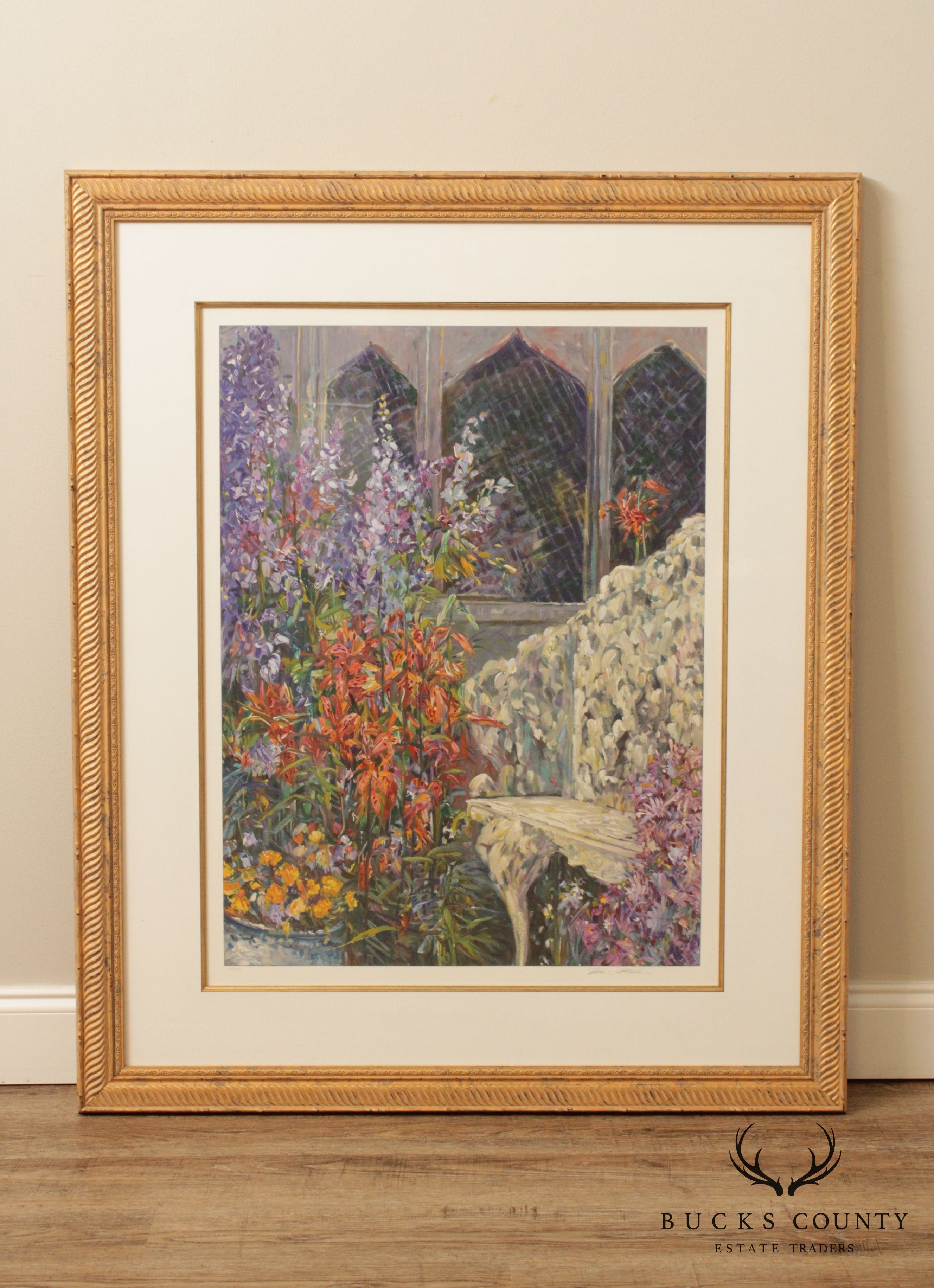 Henri Plisson 'A Place in the Garden', Custom Framed Serigraph