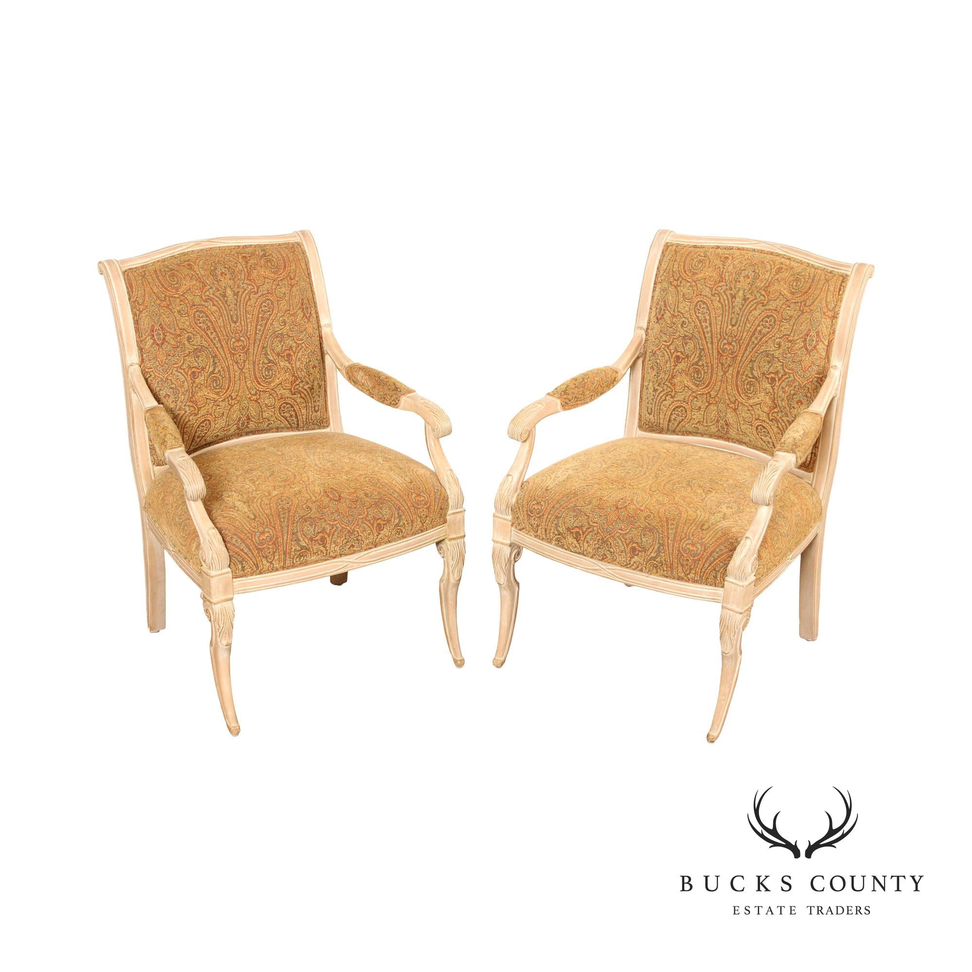 Regency Style Pair of Painted Frame Fauteuil Armchairs