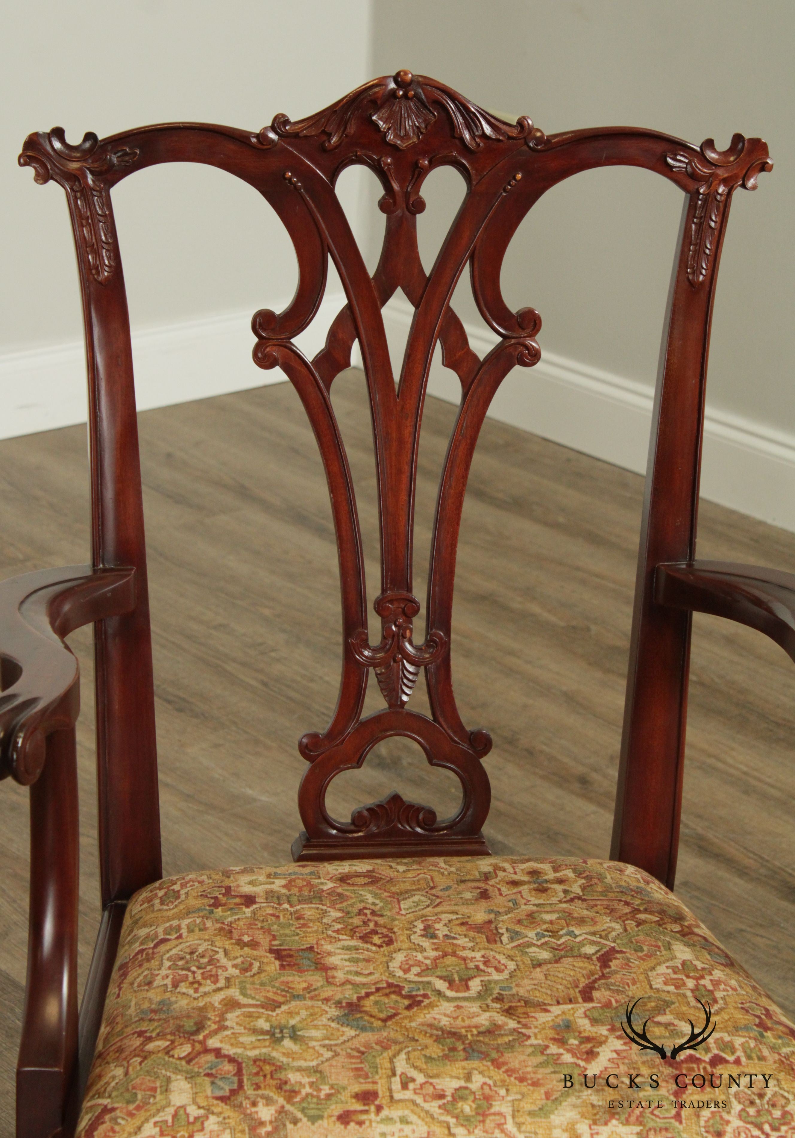 Chippendale Style Solid Mahogany Quality Pair Armchairs