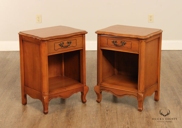 FRENCH LOUIS XV STYLE VINTAGE PAIR OF CHERRY NIGHTSTANDS