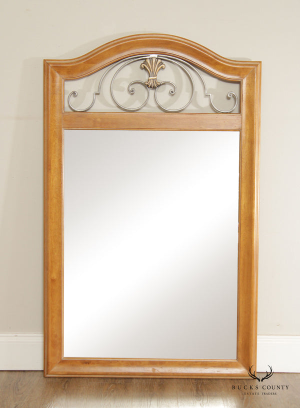 Ethan Allen Country French Maple and Iron Scroll Work Beveled Wall Mirror