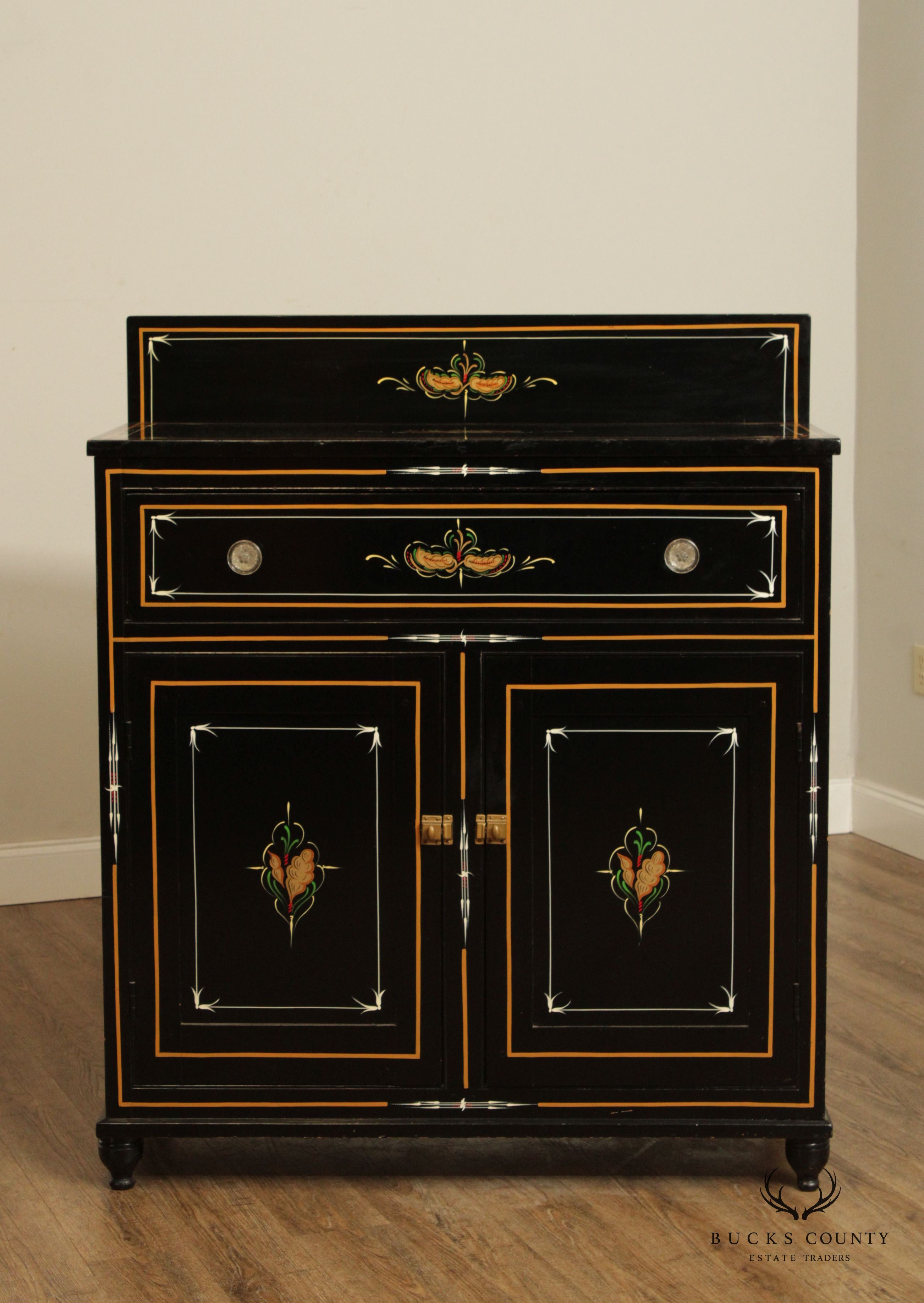 Antique Hand Painted Ebonized Jelly Cupboard