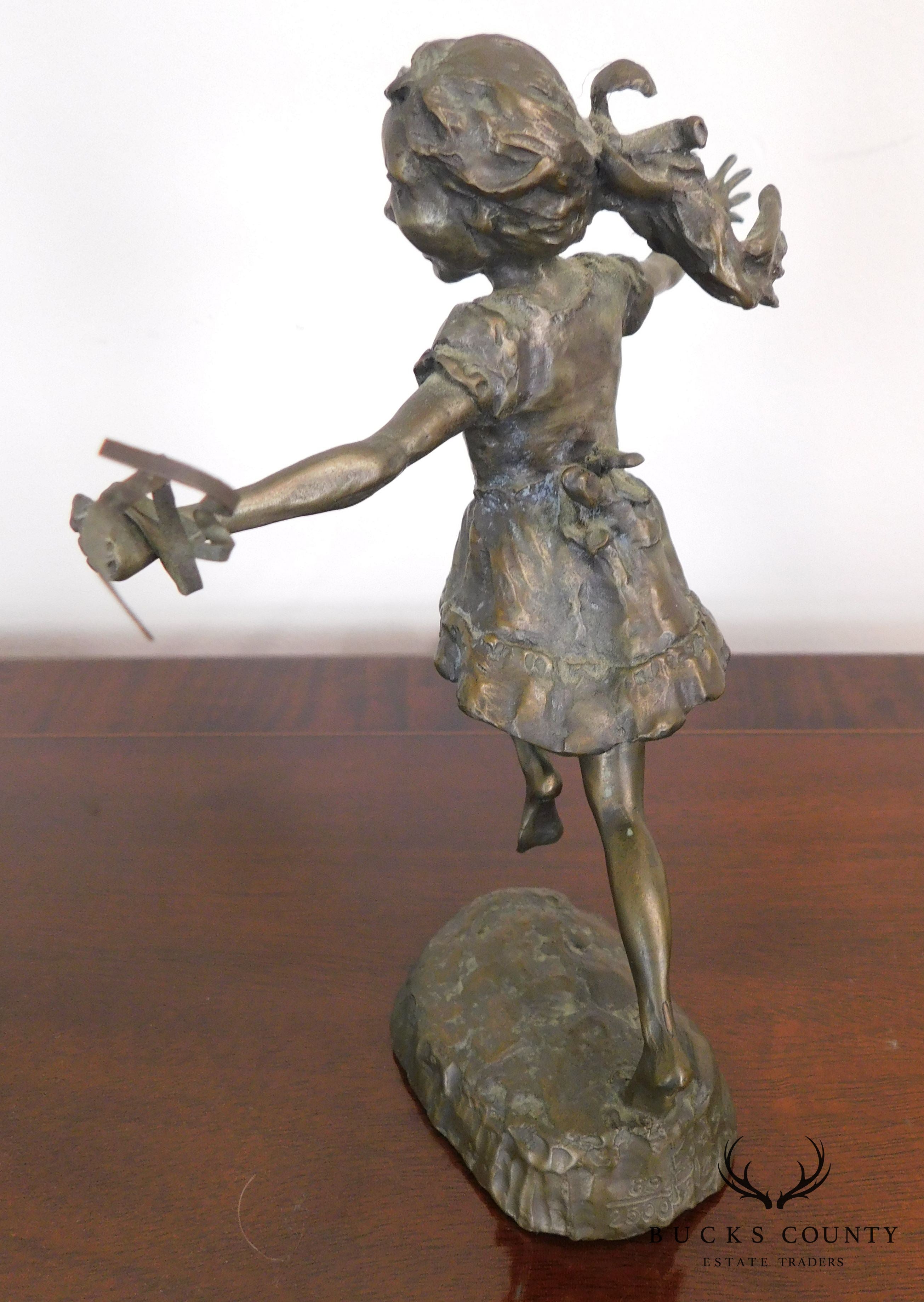 Mark Hopekins Signed "Kids Play" Pair Patinated Bronze Figurines